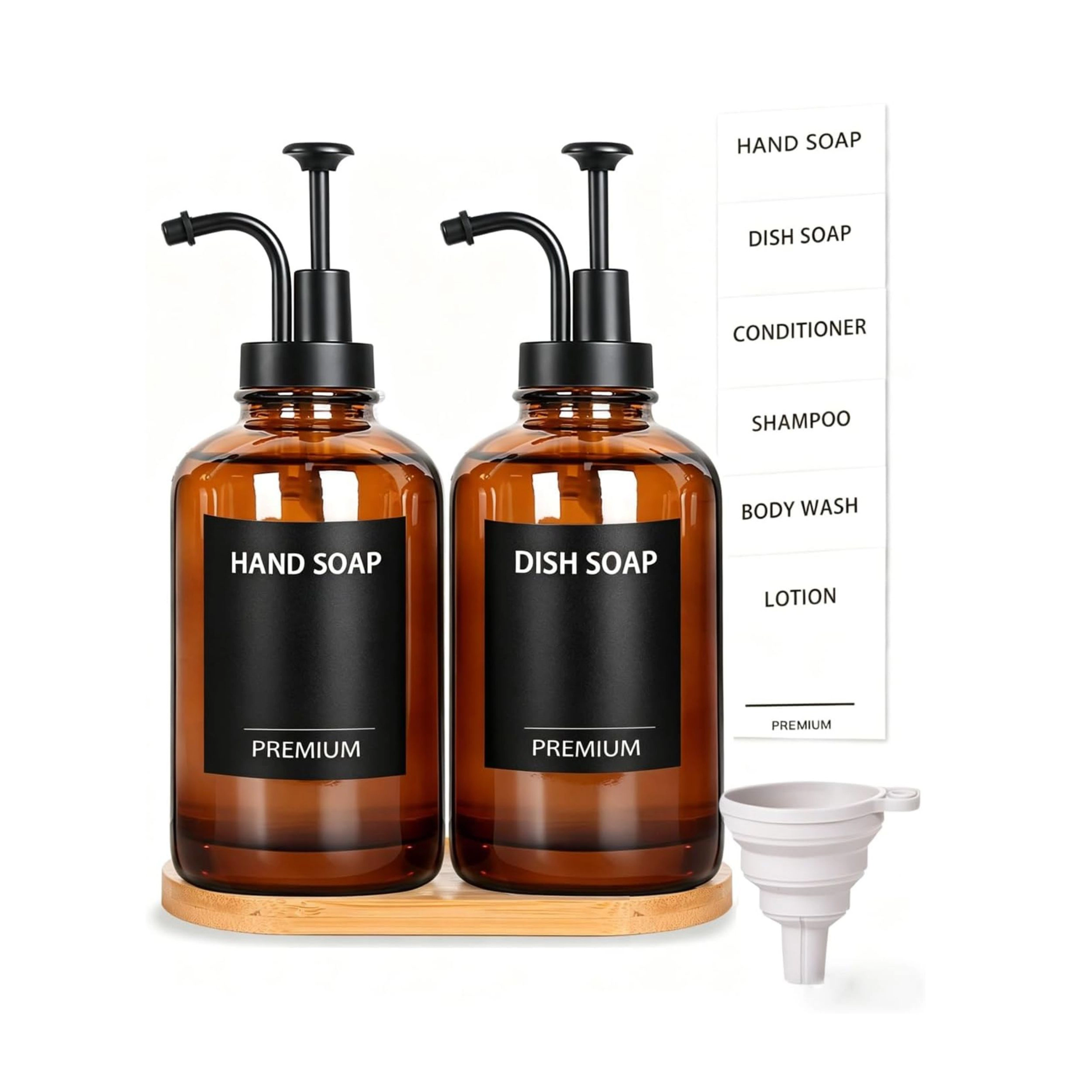 Stock Preferred Pack of 2 18Oz Clear Glass Soap Dispensers with Pumps Tray and Labels