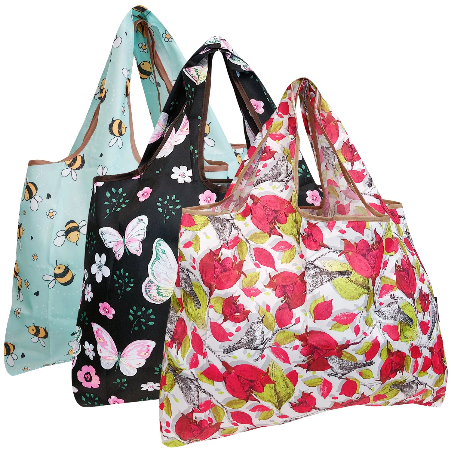 Wrapables Large Nylon Reusable Shopping Bags for Groceries (Set of 3