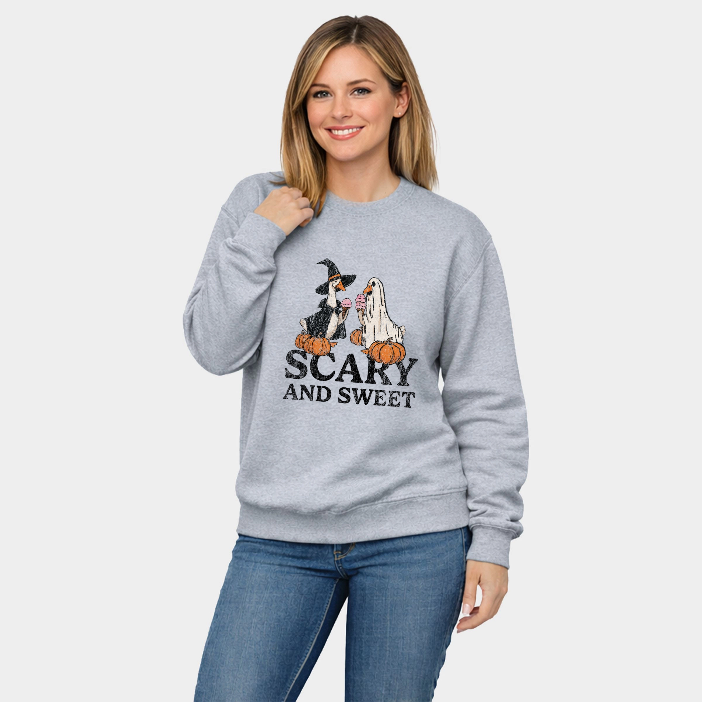Simply Sage Market - Women's Graphic Sweatshirt Scary and Sweet Geese