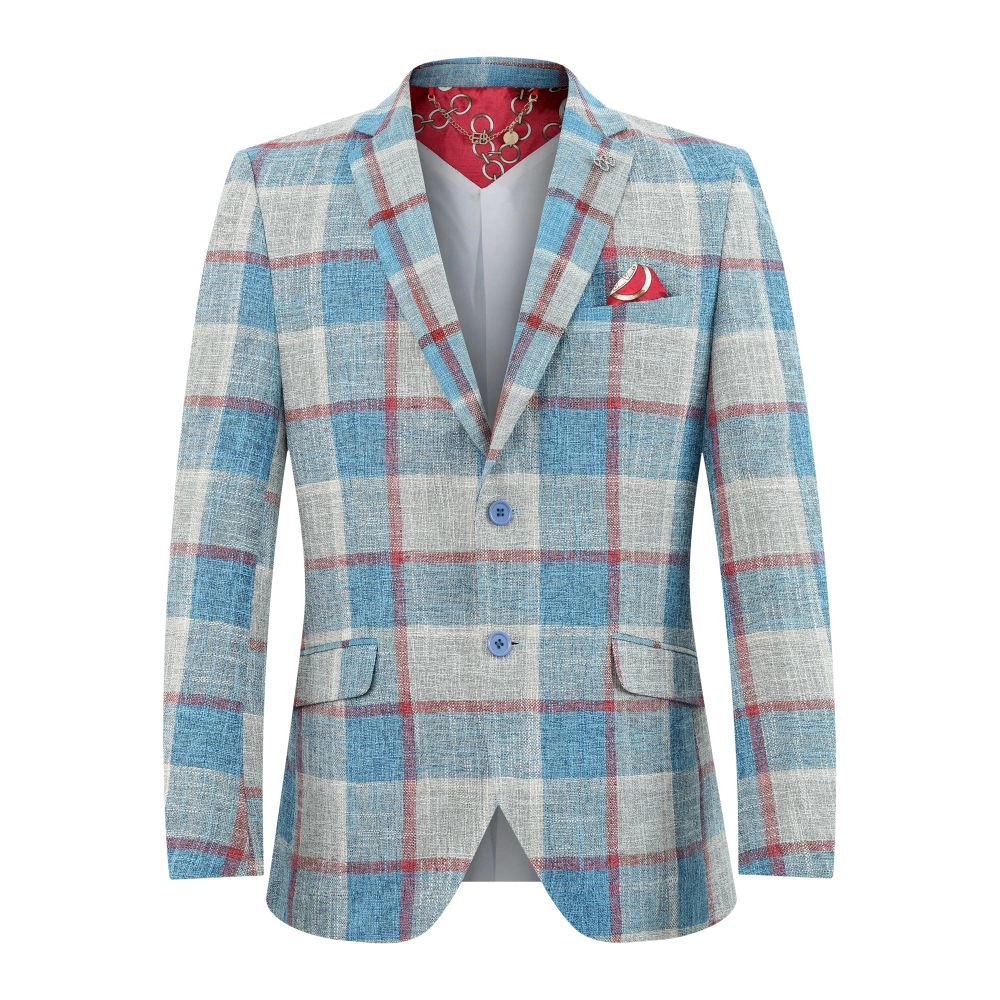 Elie Balleh Men's Slim Fit Big Plaid Sports Blazer
