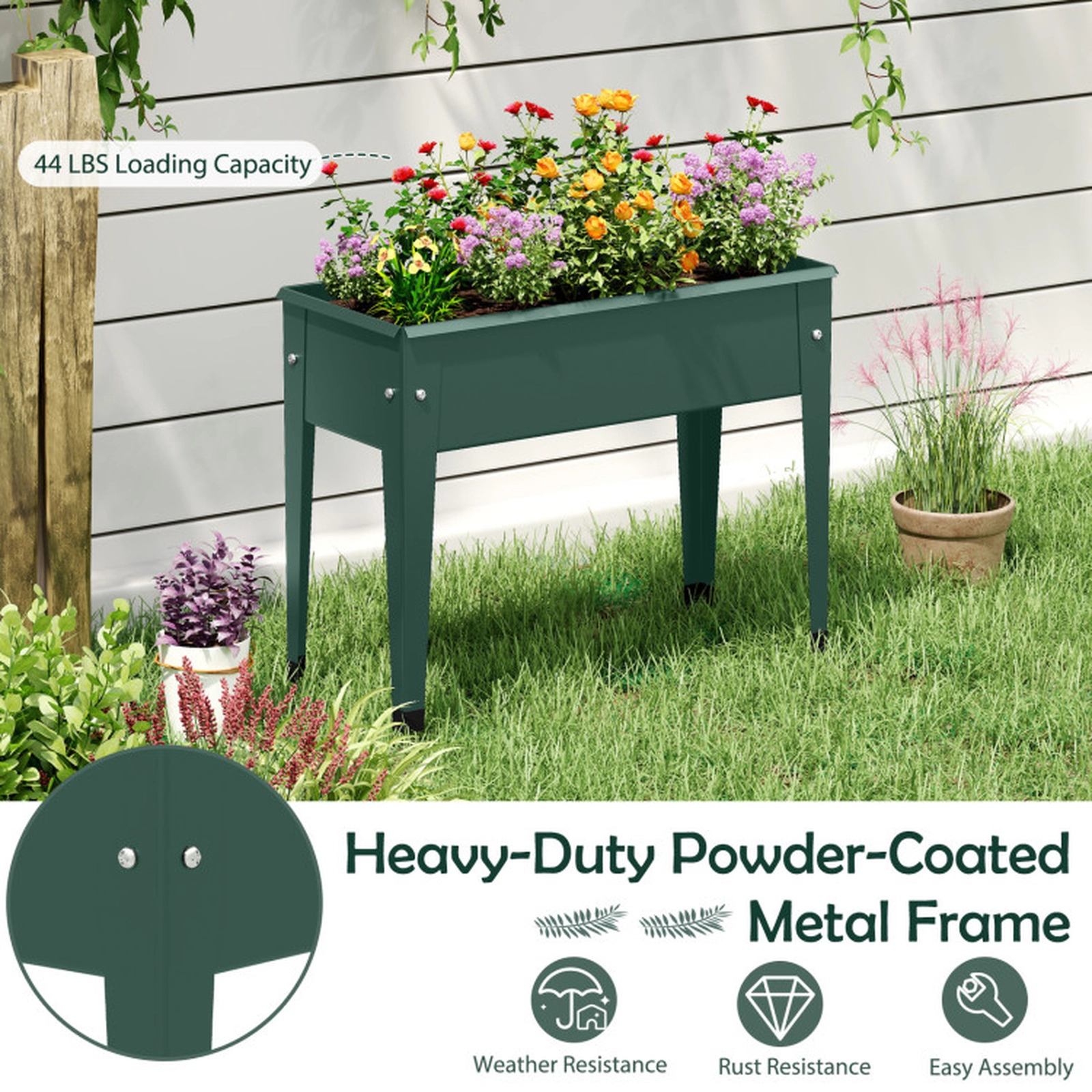 SUGIFT 44-lb Capacity 24-in Green Metal Elevated Raised Garden Bed with Legs Rolled Edges and Drainage Hole