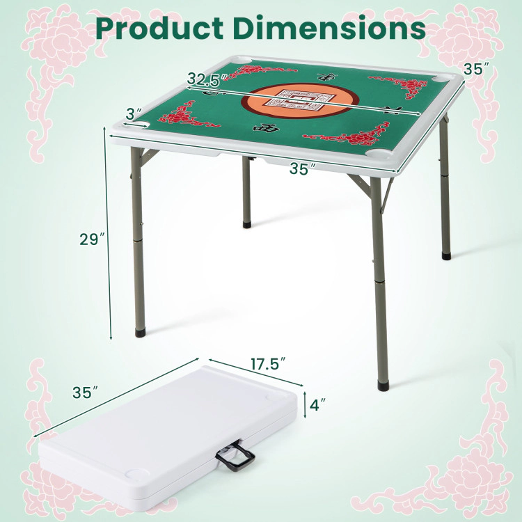 SUGIFT 35-in Square 180-lb Capacity 4-Player Folding Mahjong Table with Cup Holders and Anti-Slip Mat