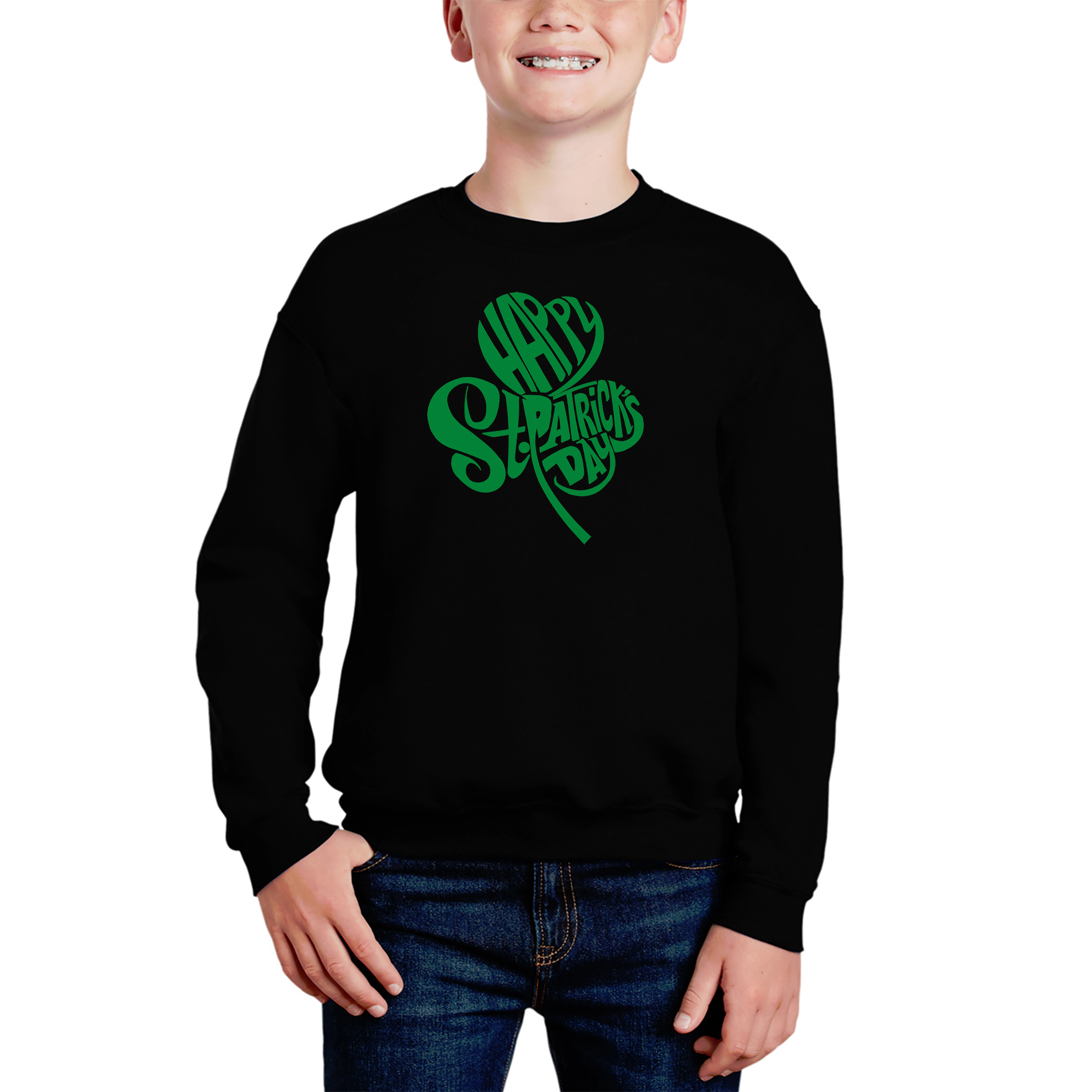 LA Pop Art Boy's Word Sweatshirt - St. Patrick's Day Shamrock