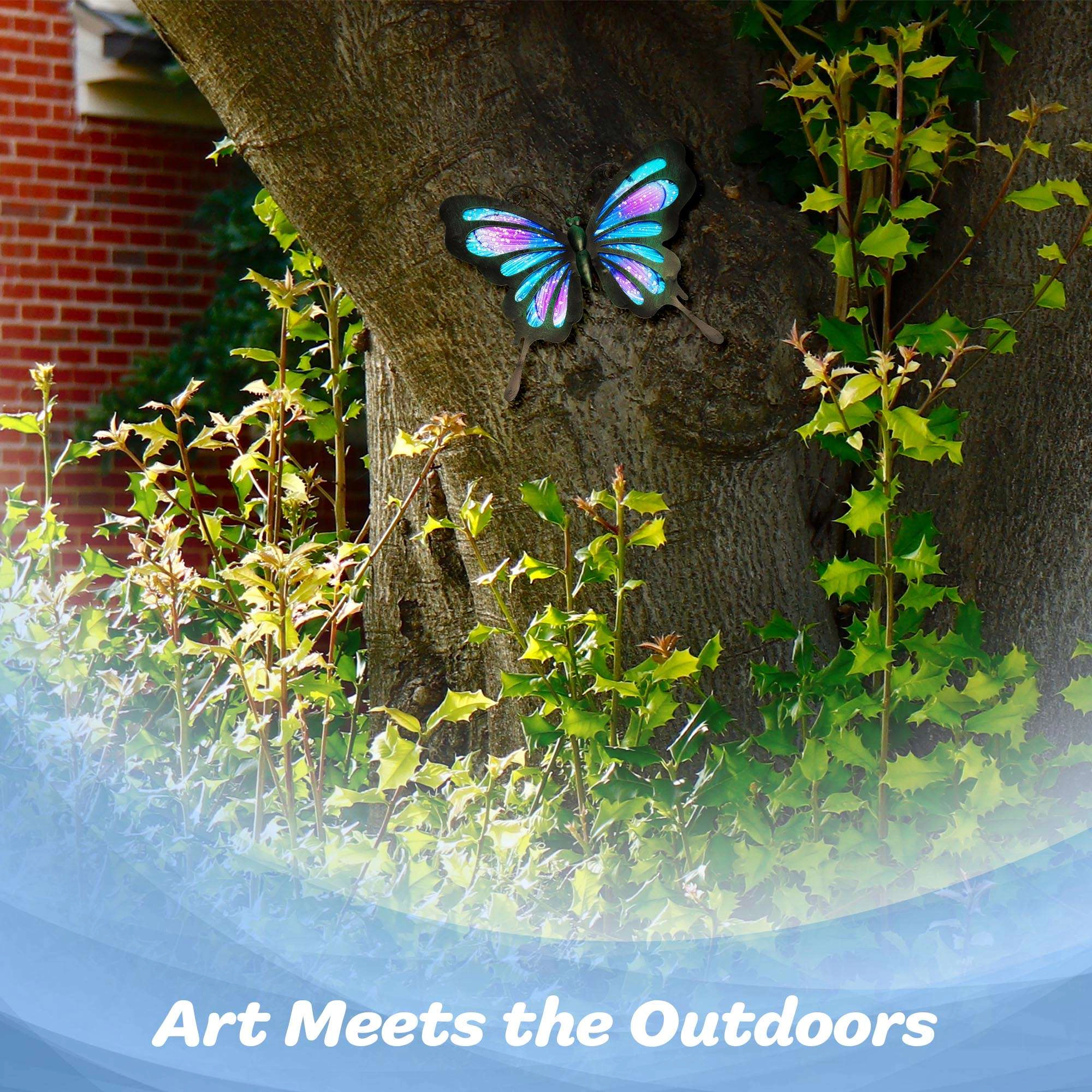 G128 Hand-Painted Blue and Purple Metal Butterfly Wall Art