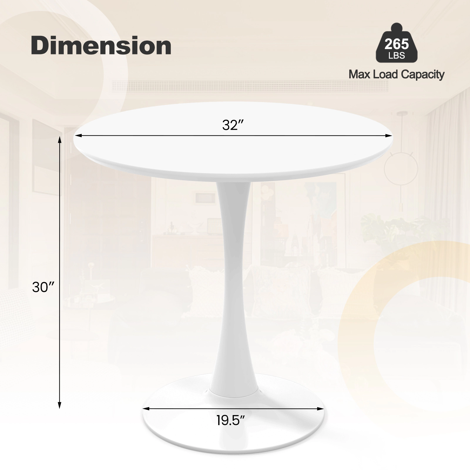 LJG 32 Inch Modern Tulip Round Dining Table with MDF Top