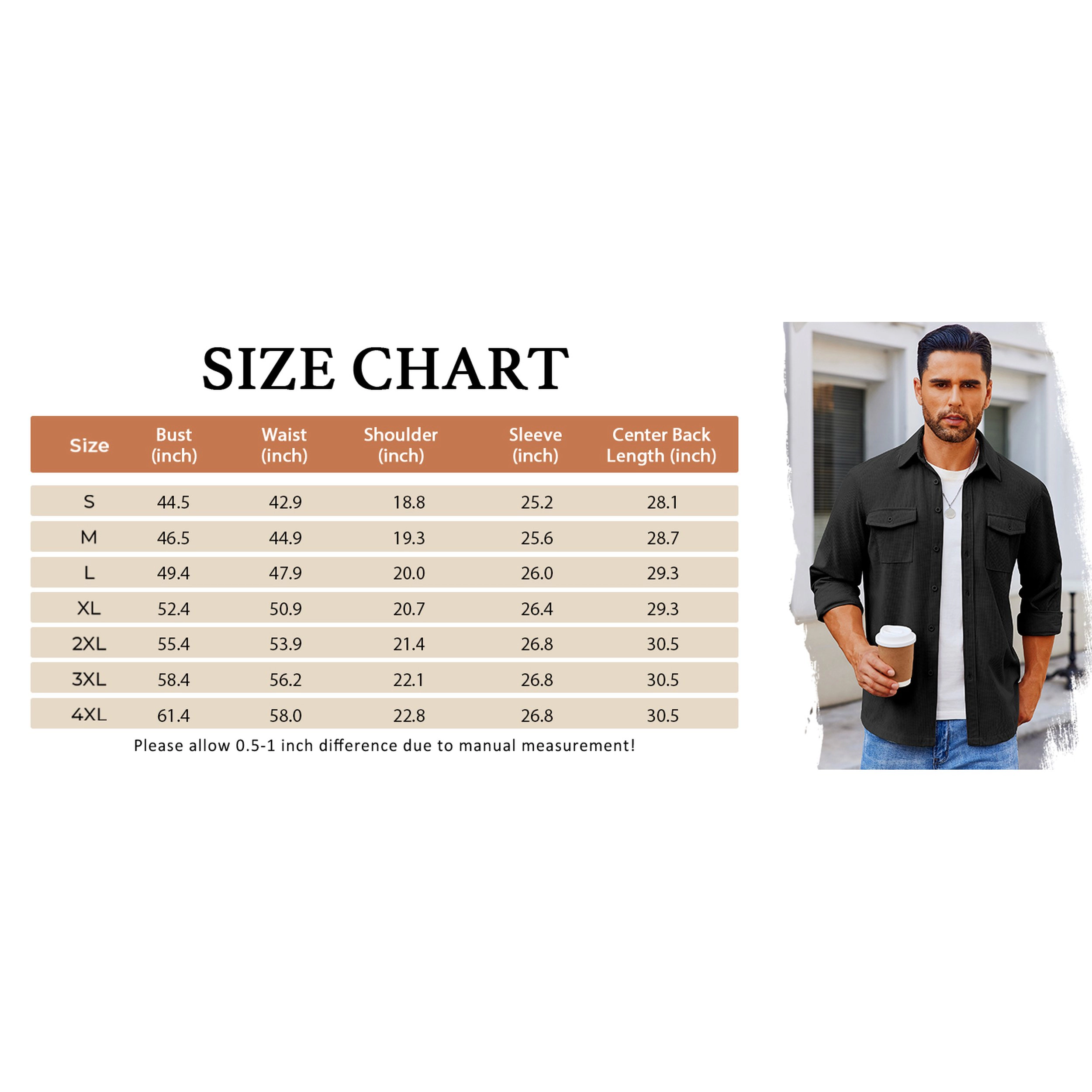 COOFANDY Men's Regular Fit Long Sleeve Collar Neck Button Front Shirt