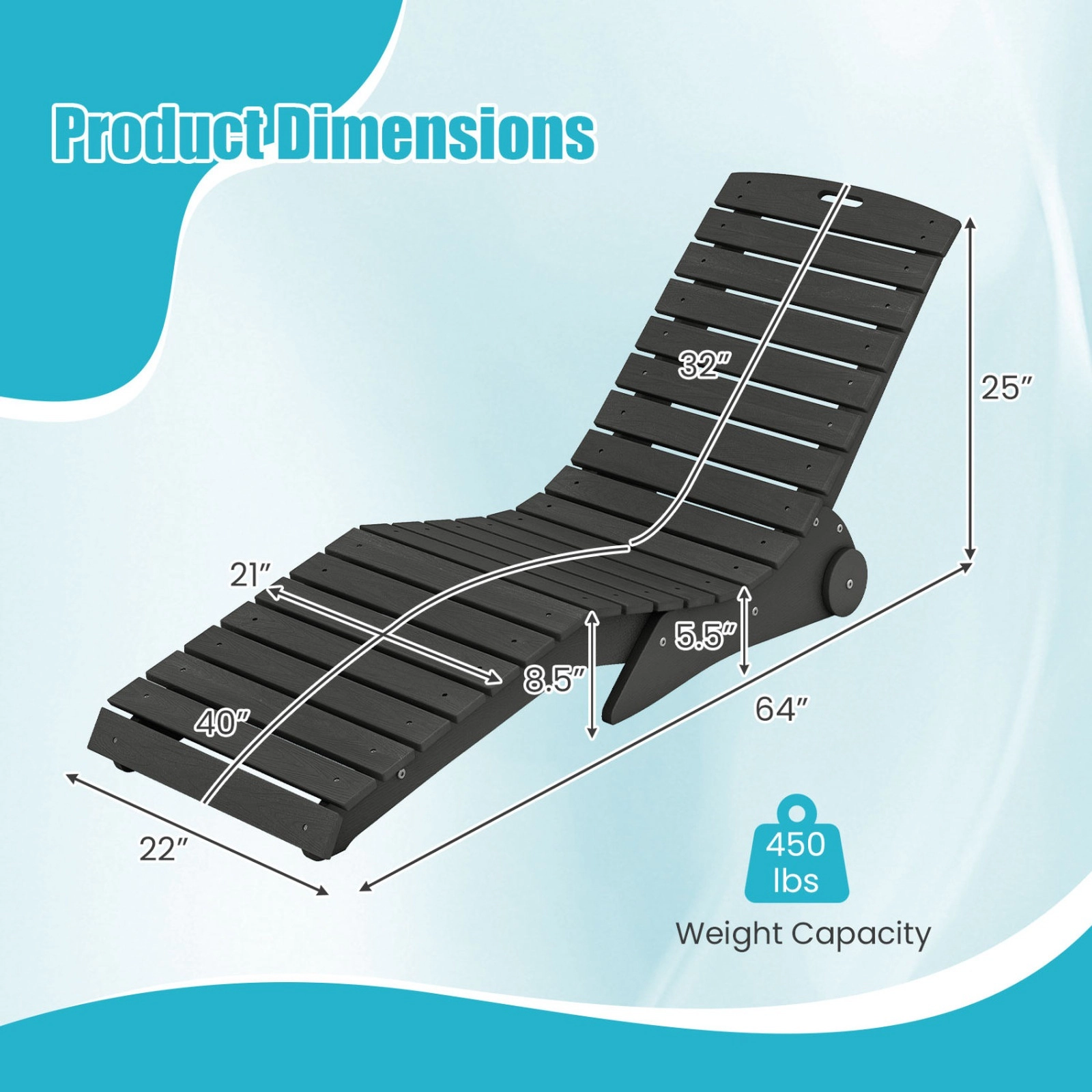SUGIFT In-Pool Lounge Chair, Weighted HDPE Baja Shelf Tanning Ledge Chair with Wheels, Dark Gray