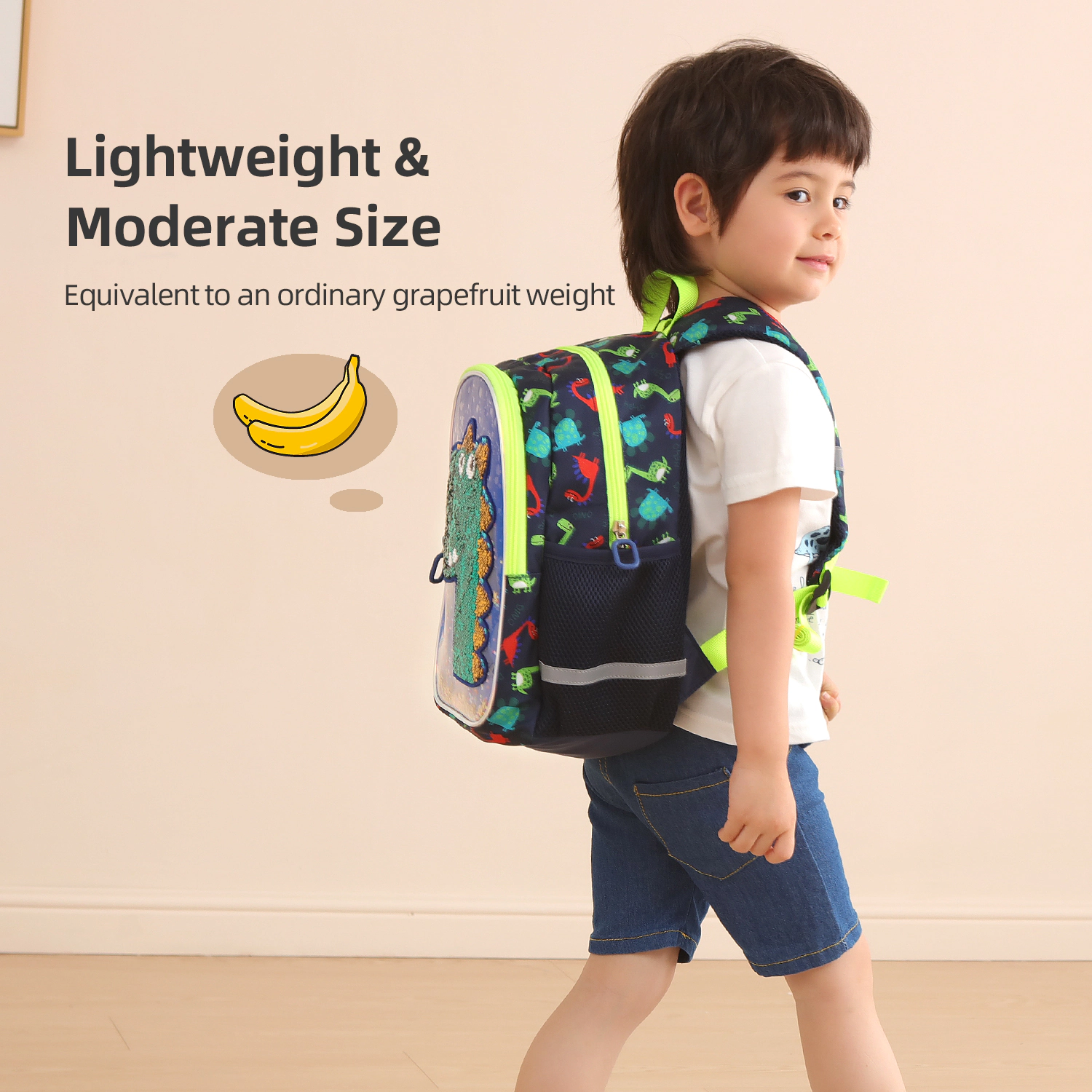 SUNVENO Kids' Dinosaur Reversible Sequin Backpack