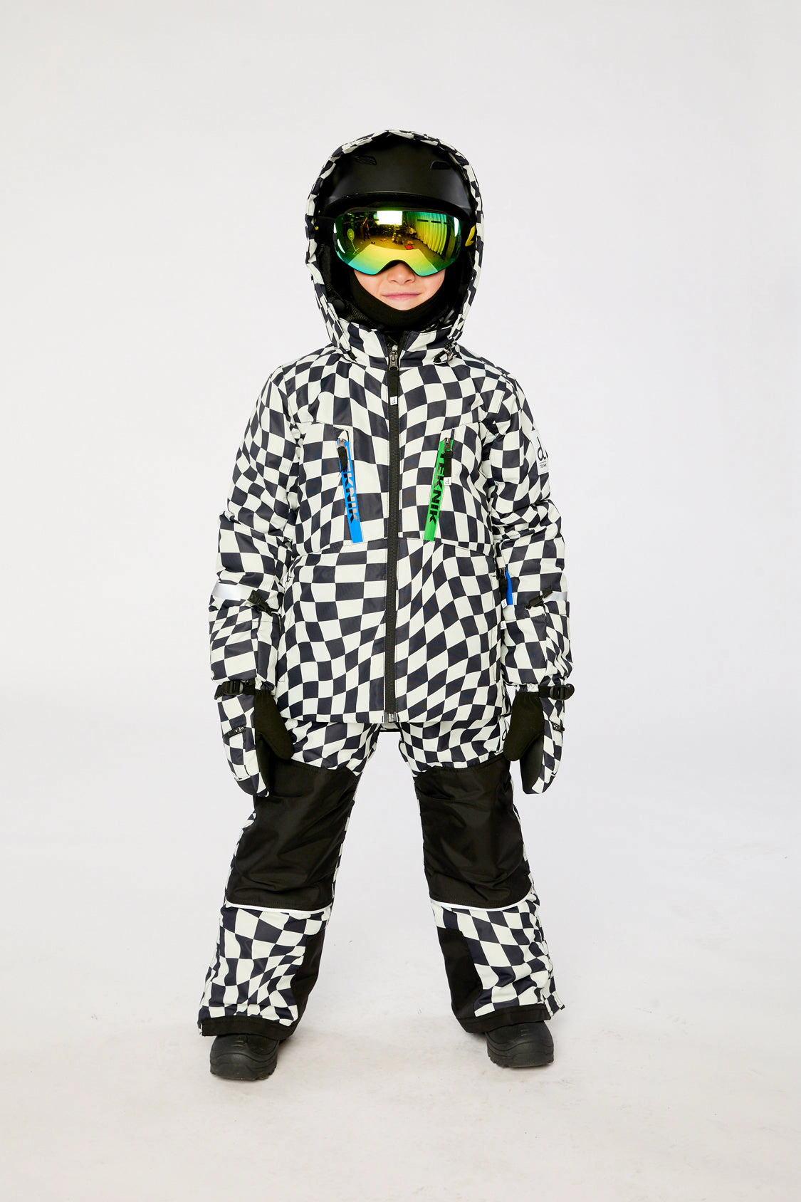 Deux par Boys Two Piece Teknik Checkered Print Snowsuit with Hooded Jacket and Snow Pants