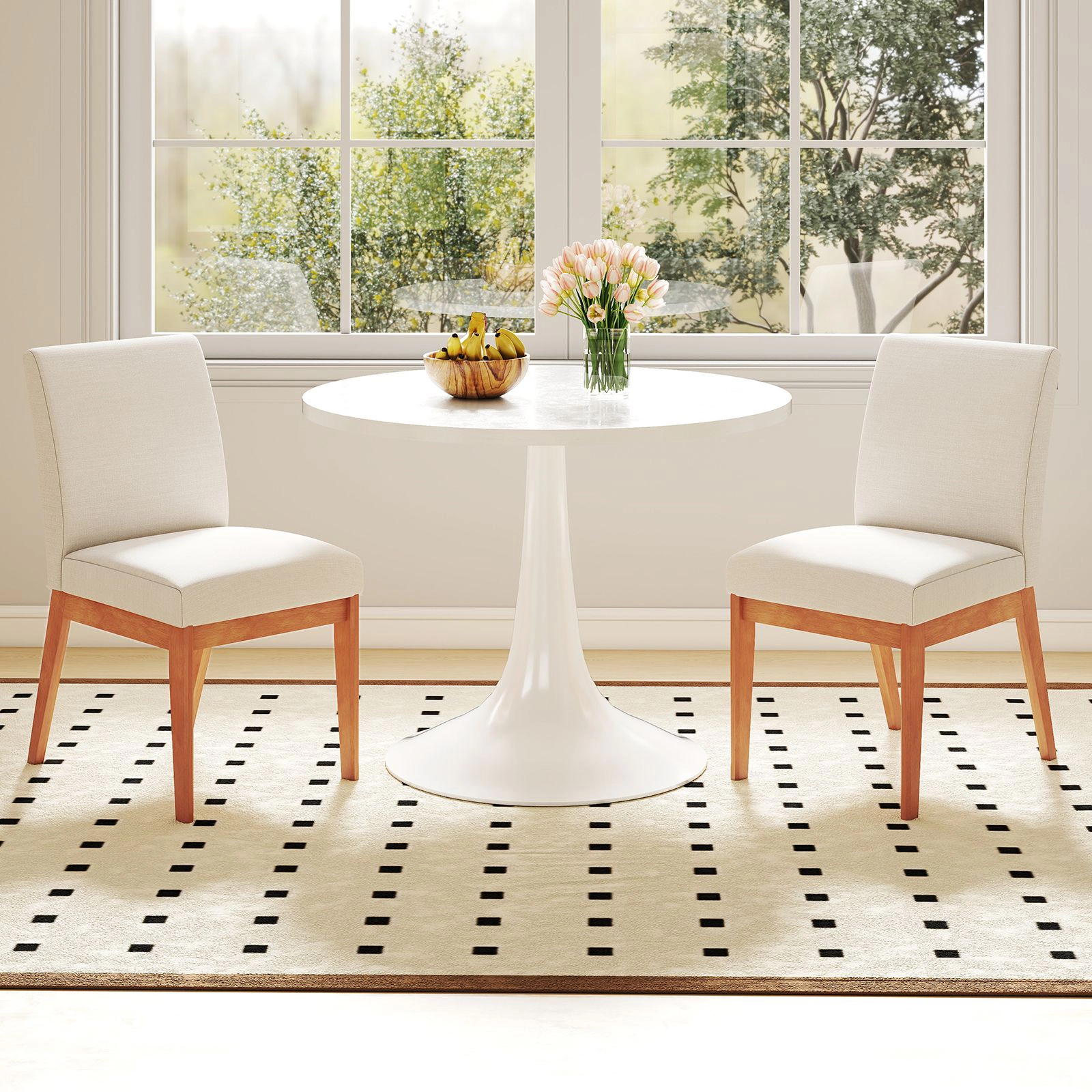 SlickBlue Farmhouse Dining Chairs Padded Rubber Wood Chairs Set of 2