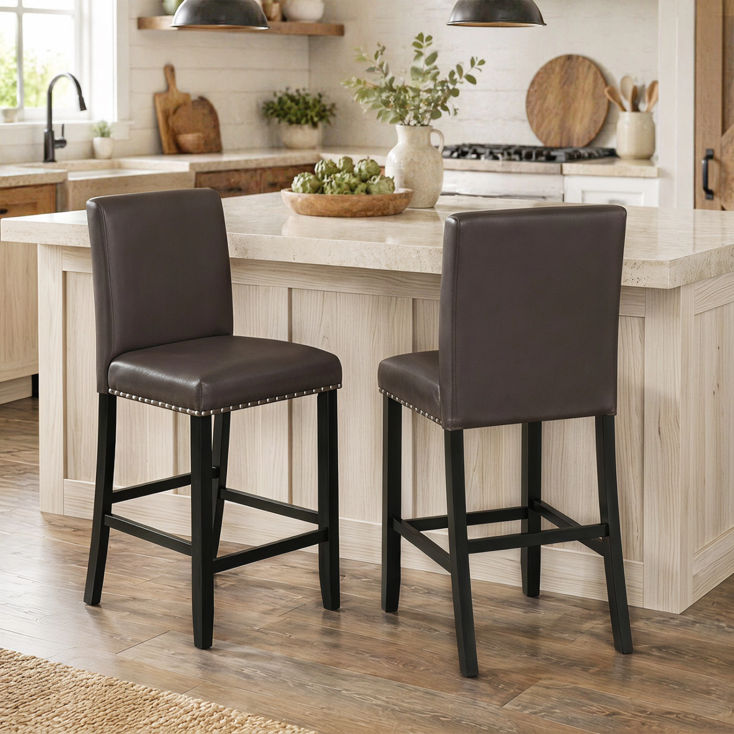 LJG Set of 2 Bar Stools with Back for Kitchen Island