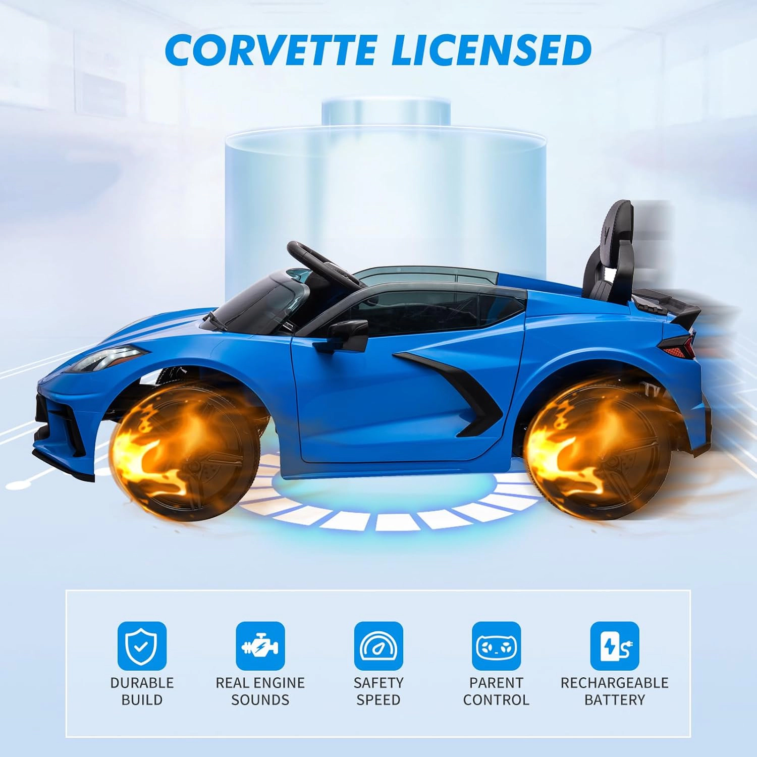 12V Kids Ride On Car, Licensed Corvette Battery Powered Electric Sports Car with Remote, LED, Music & Dashboard