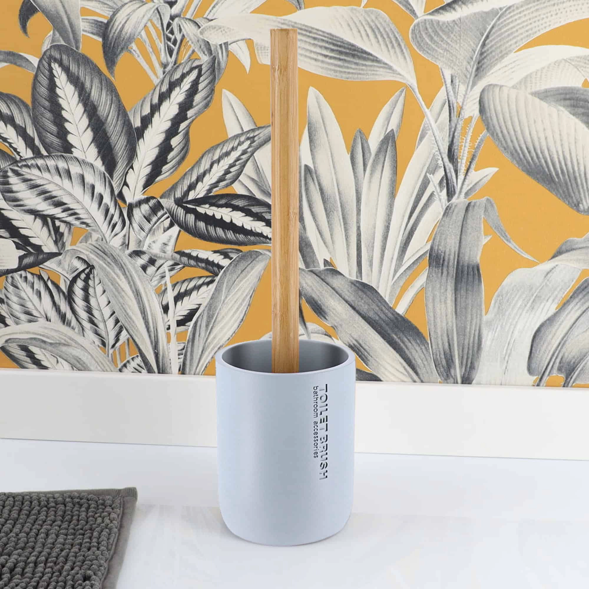 Evideco French Home Goods Willis Toilet Brush Set - Matte Polyresin Cup with Bamboo Handle