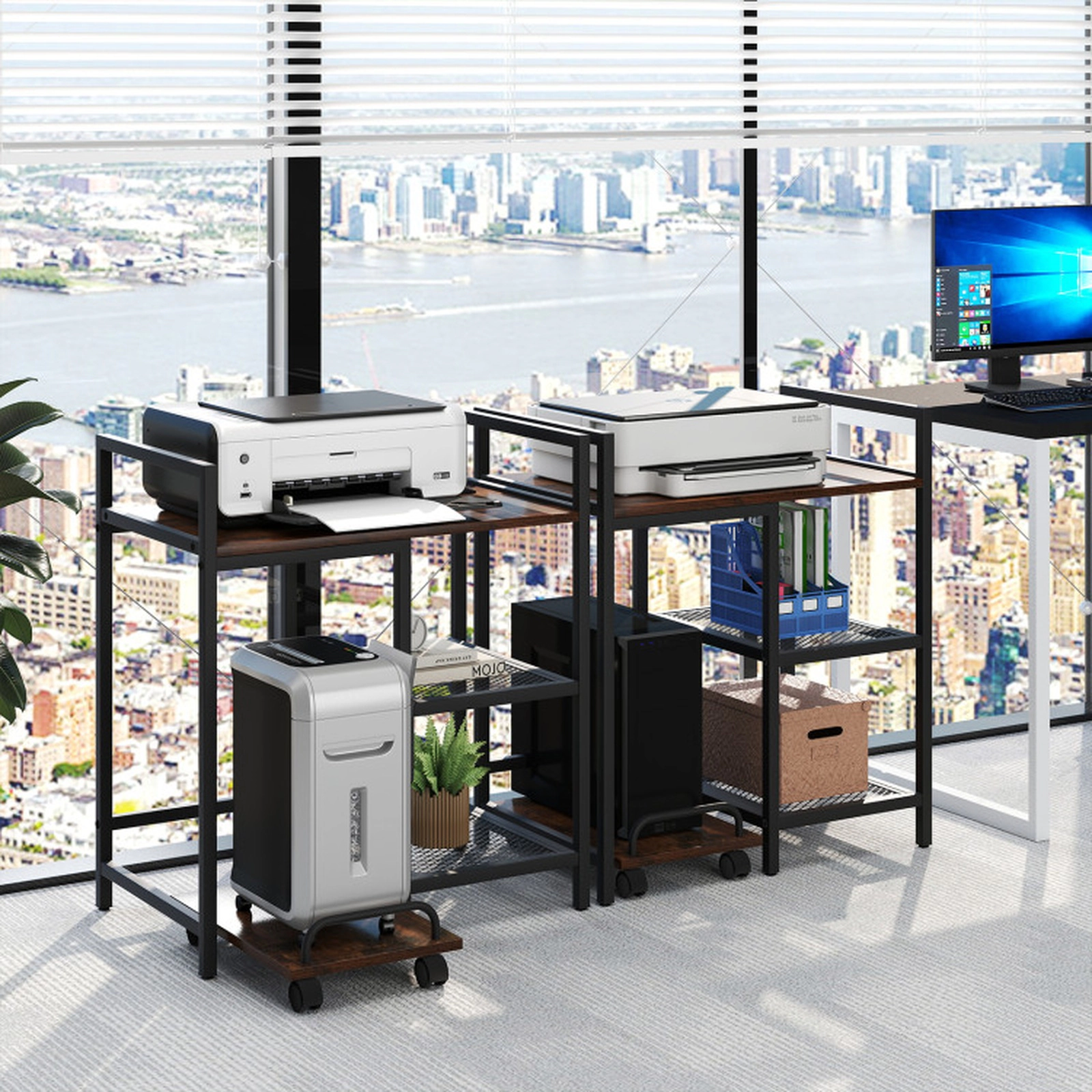 SUGIFT 25-in 110-lb Capacity Printer Stand with Charging Station Pull-Out CPU Slide and Mesh Storage Shelves