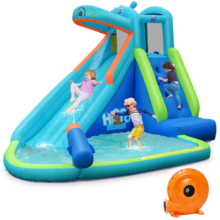 Hivvago Hippo Inflatable Water Slide Bounce House with Air Blower