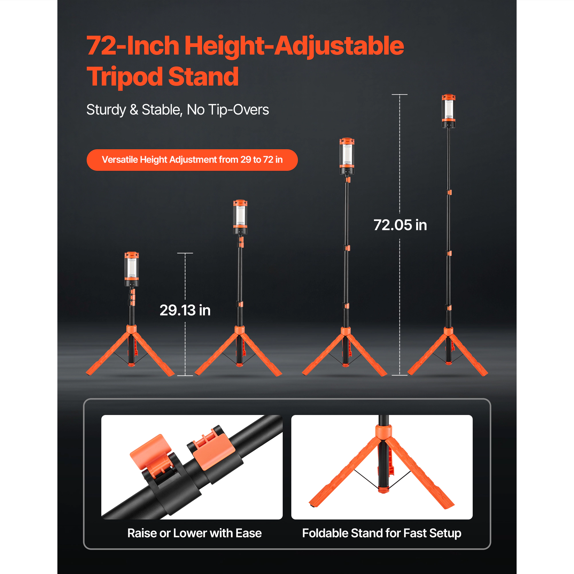 HONGGE LED Work Light with Tripod Stand, Portable Camping for Construction Job Site