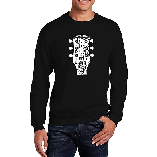 LA Pop Art Guitar Head Music Genres - Men's Word Art Crew Sweatshirt