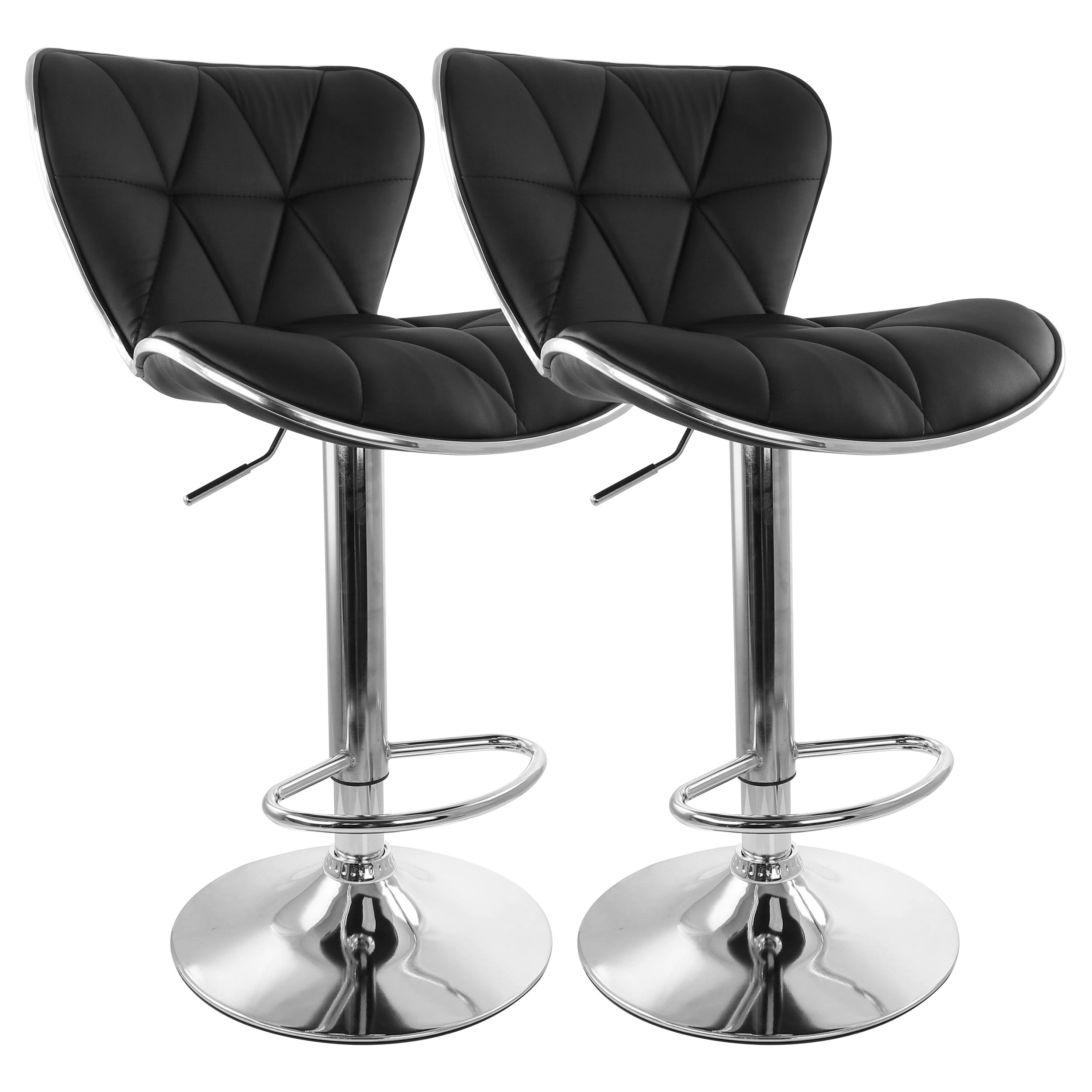 Elama 2 Piece Diamond Tufted Faux Leather Adjustable Bar Stool in with Chrome Trim and Base