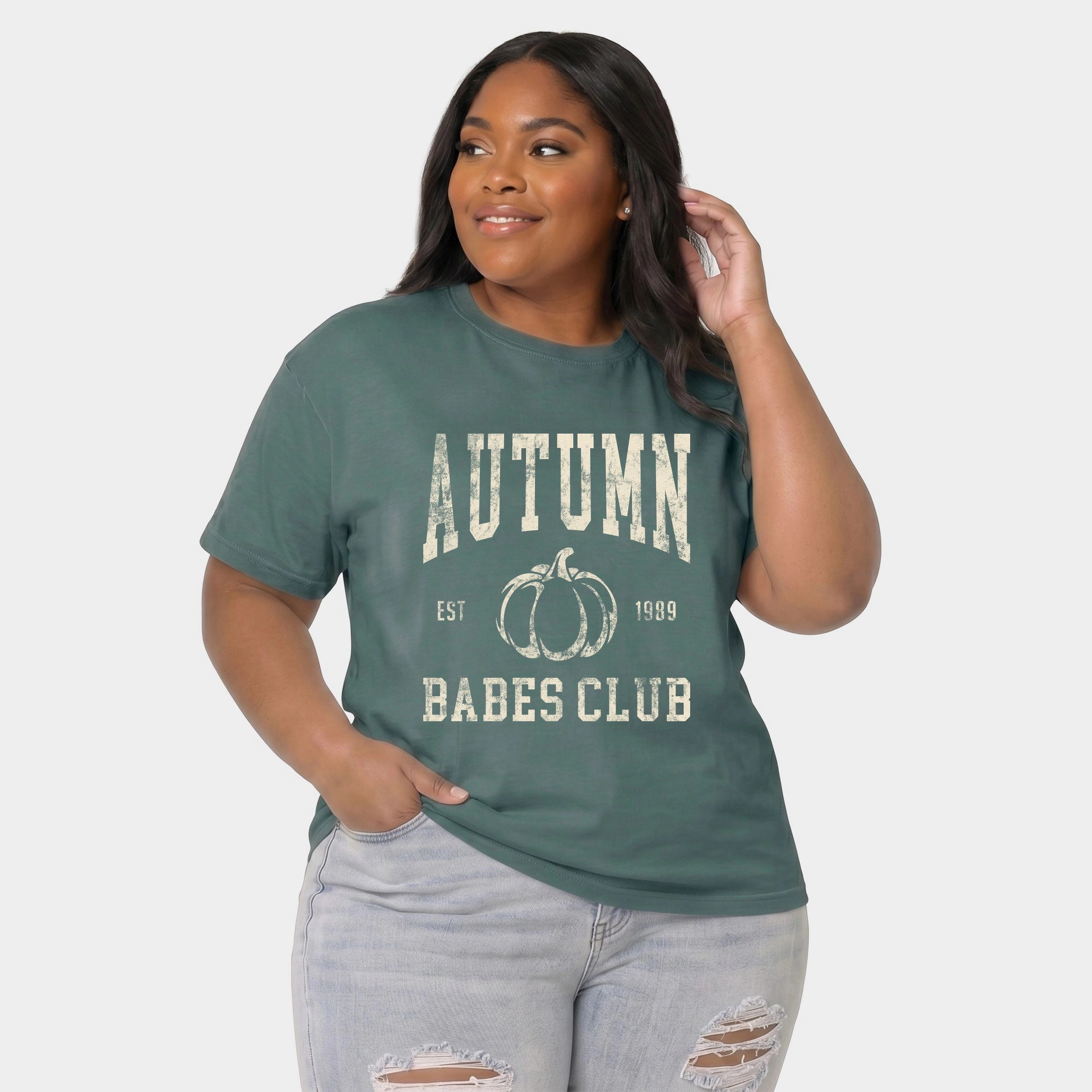 Simply Sage Market - Women's Plus Sized Garment Dyed Graphic T-Shirt Autumn Babes Club Pumpkin