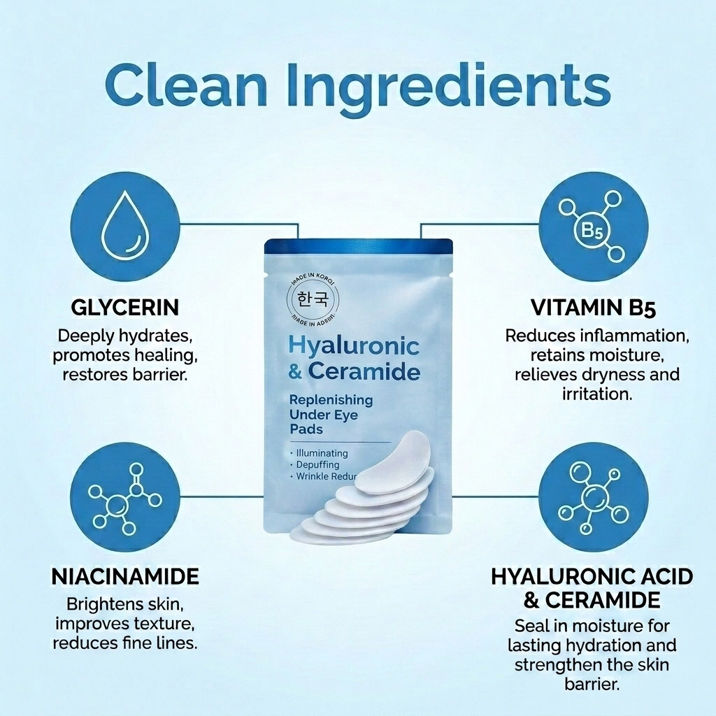 Lovery Hyaluronic & Ceramide Under Eye Masks - Korean Skincare Hydrating Eye Pad Set - 5 pairs