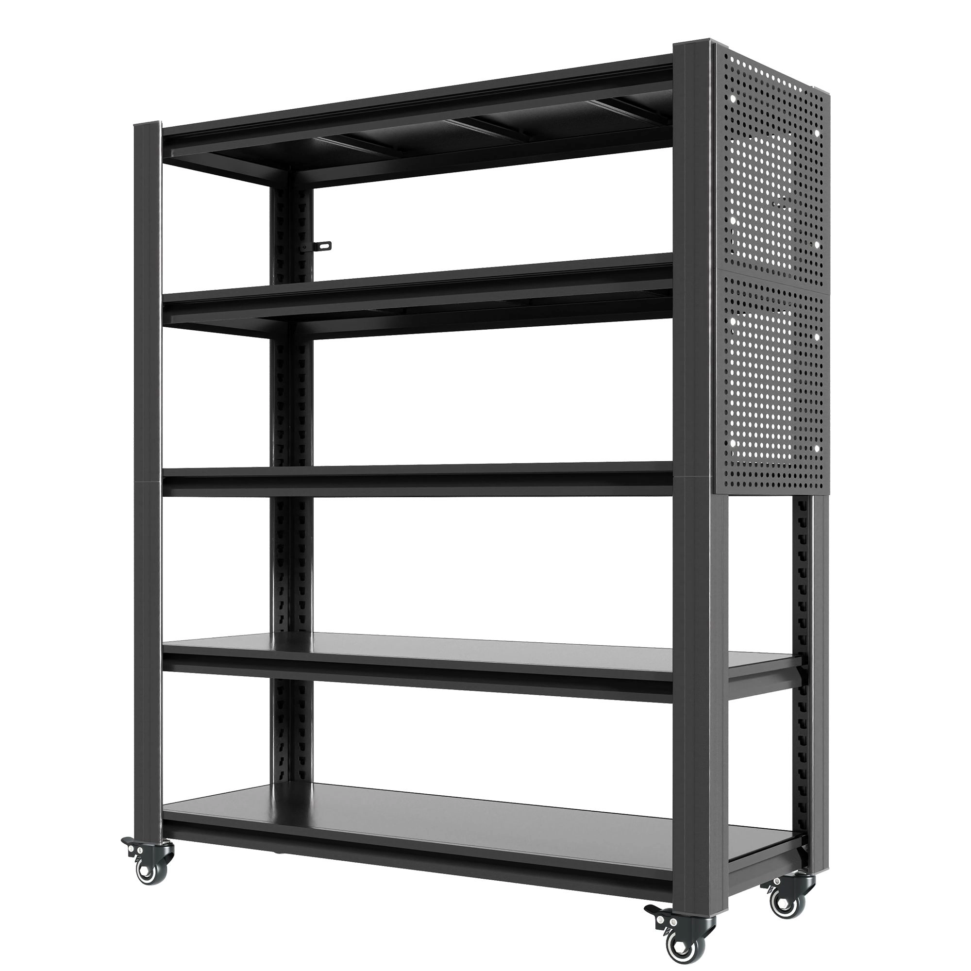 Flynama 5 Tier Pegboard Shelving 72 in H with Wheel Heavy Duty Multipurpose Rack for Garage