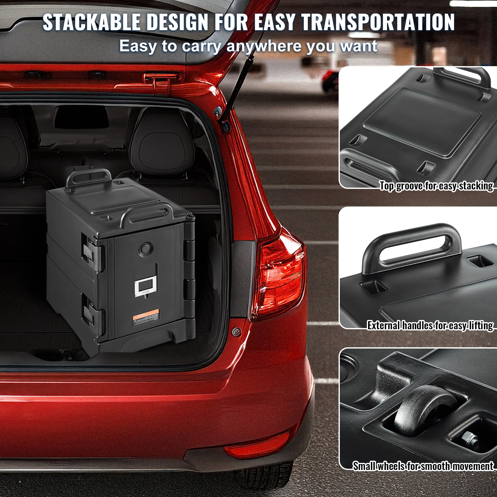HONGGE Insulated Food Pan Carrier, Hot Box for Catering, Food Box Carrier with Double Buckles