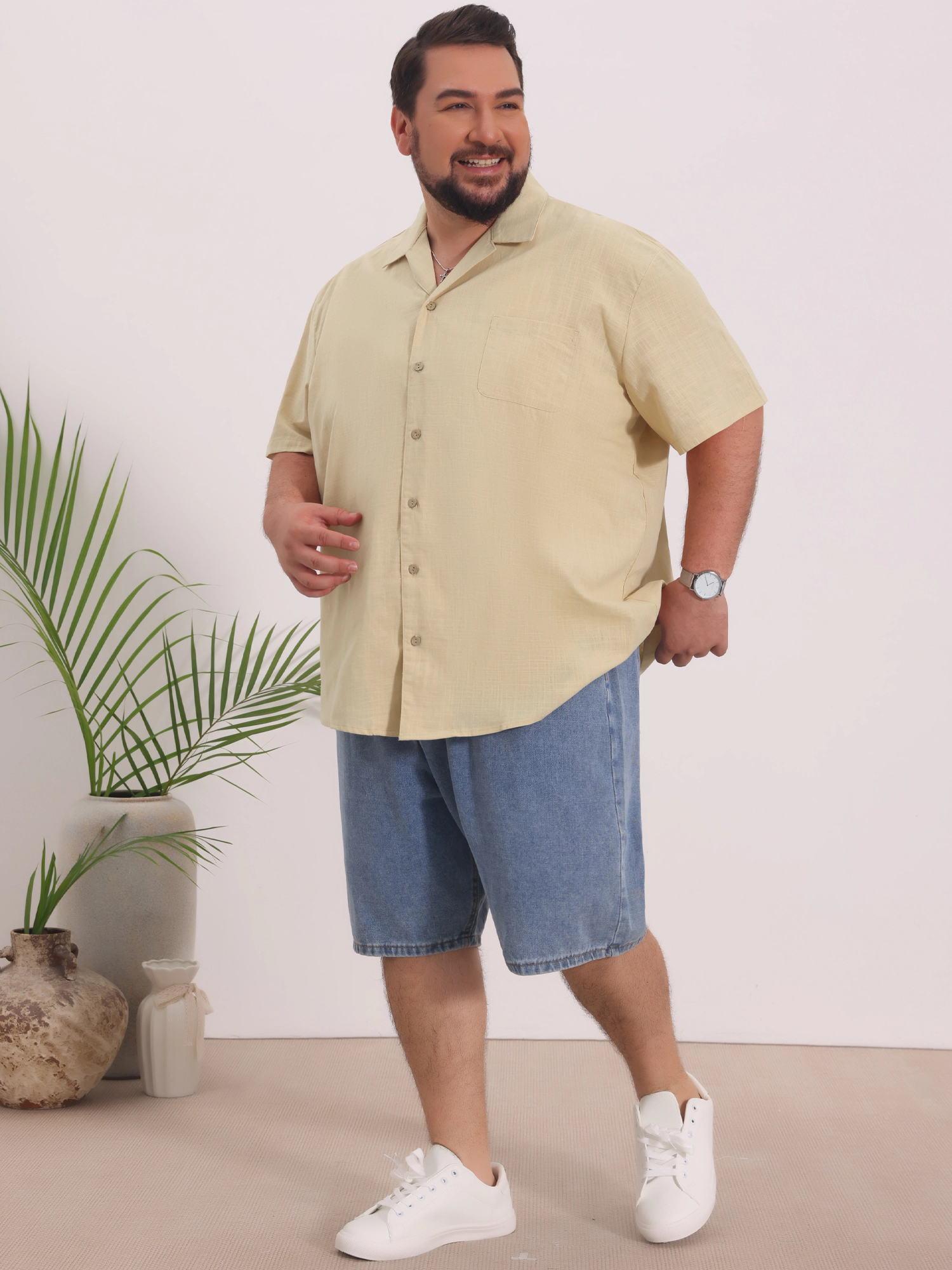 INSPIRE CHIC Men's Big & Tall Camp Collar Chest Pocket Short Sleeve Summer Shirt