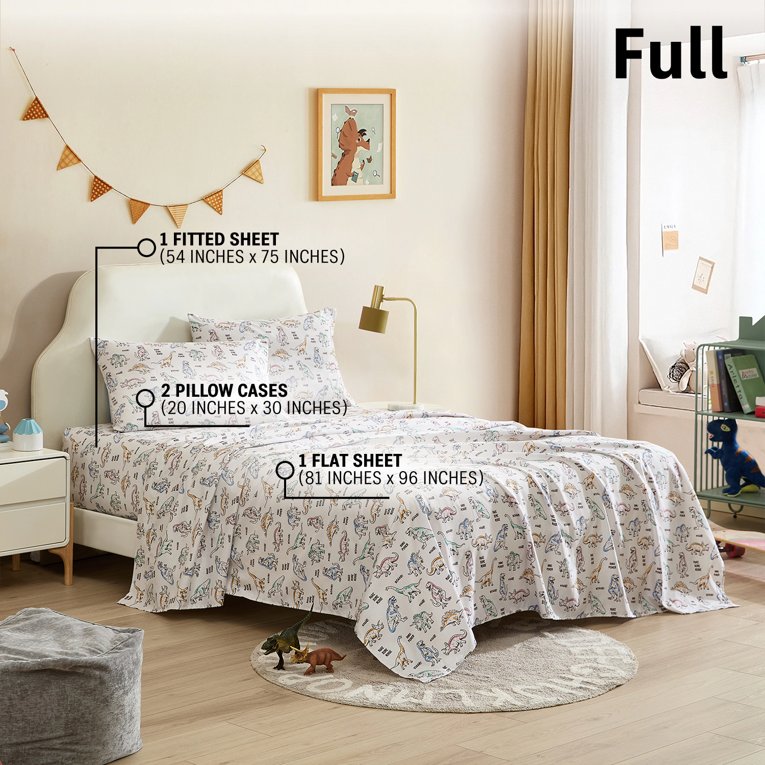 HLC.ME Dinosaur Printed Boys Bed Sheets Set - Wrinkle Resistant & Ultra Soft Fits Mattresses up to 15 Deep