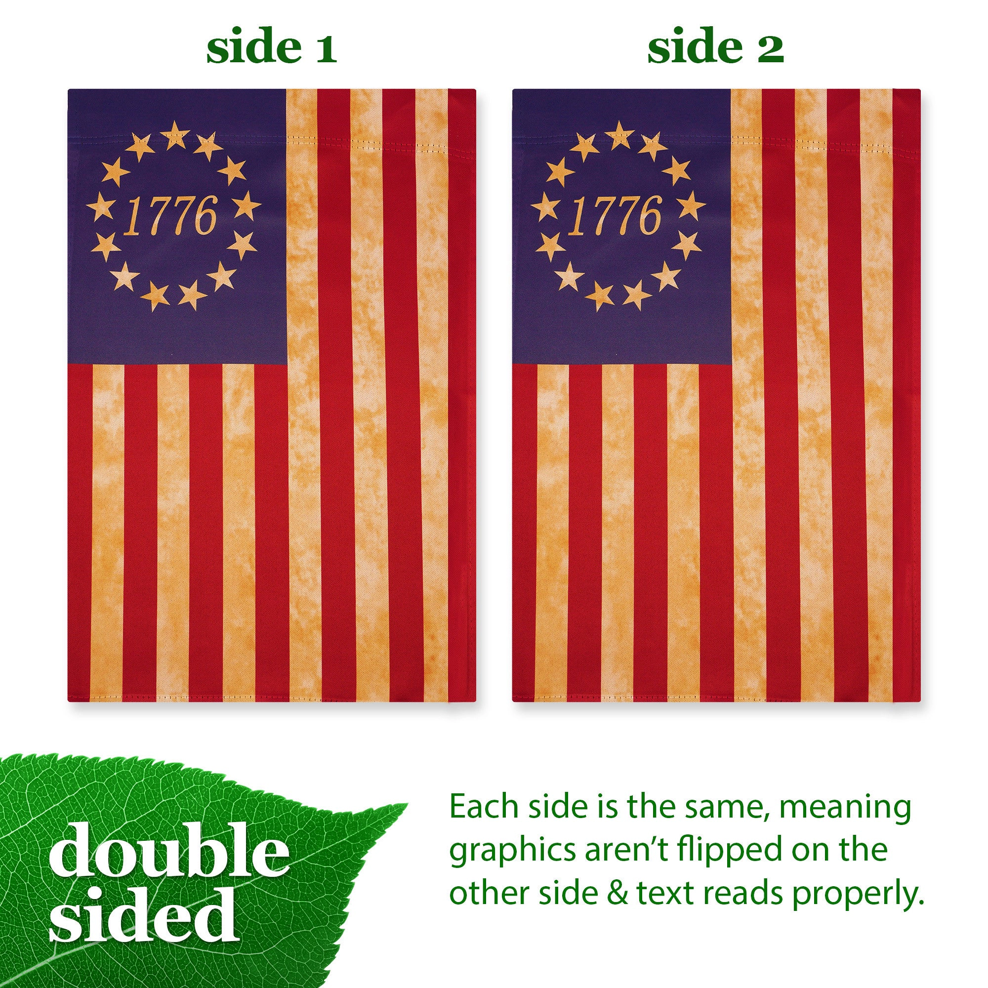 G128 Betsy Ross 1776 Tea Stained Garden Flag 12x18in Double-Sided Blockout Polyester