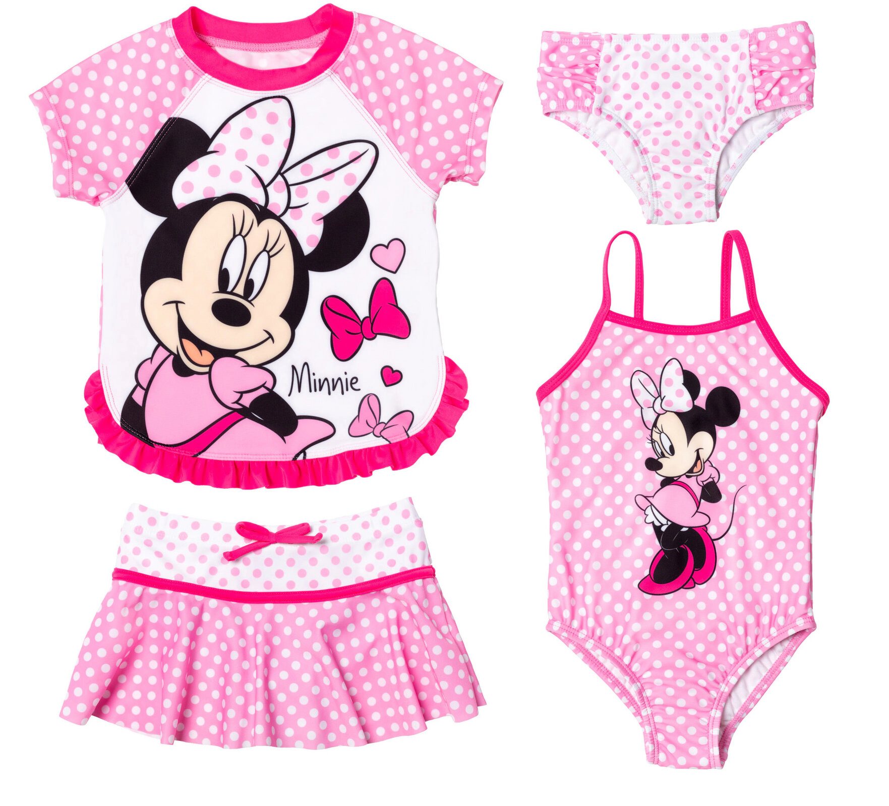 Disney Girls' One Piece and Rash Guard Swimwear Set
