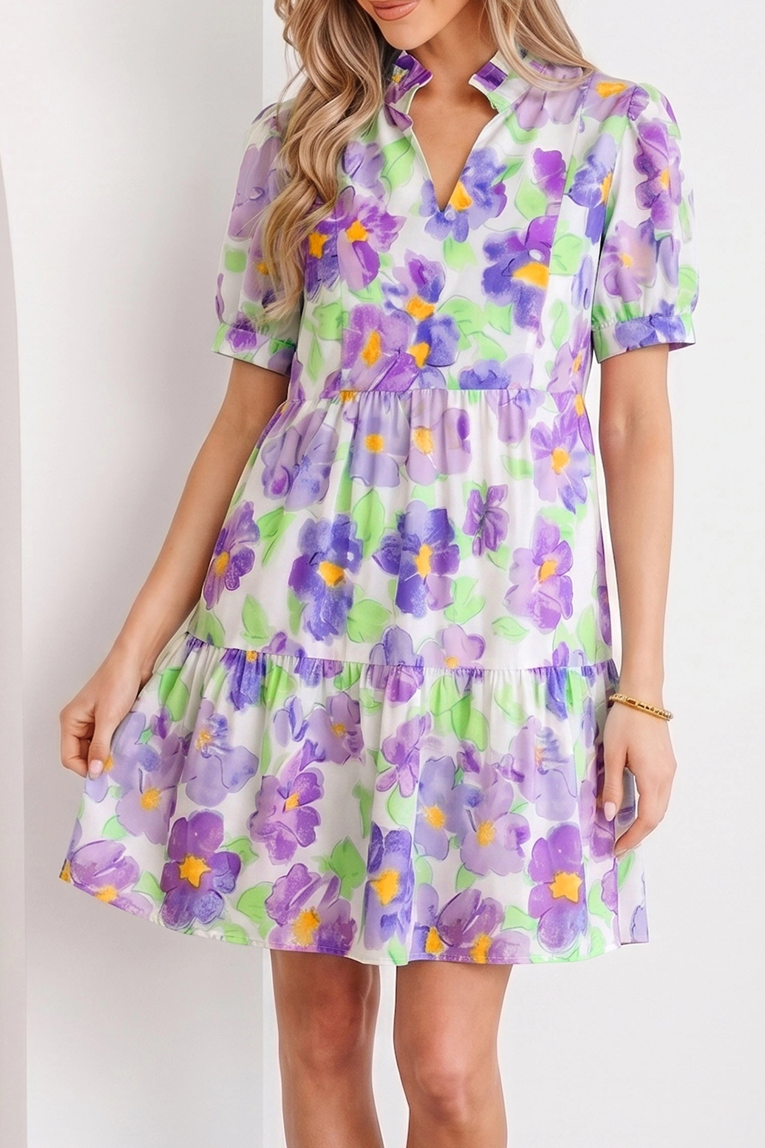 Threaded Pear Penelope Tiered Ruffle Mini Dress
