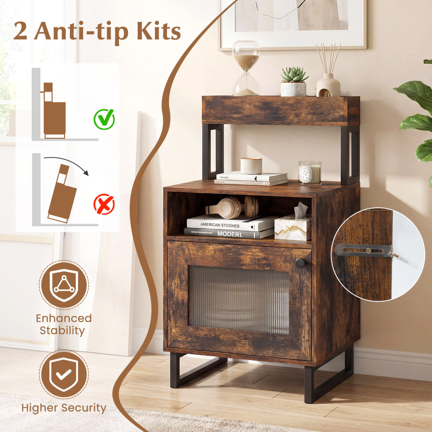 Hivvago Modern Bedside Table with LED Lighting