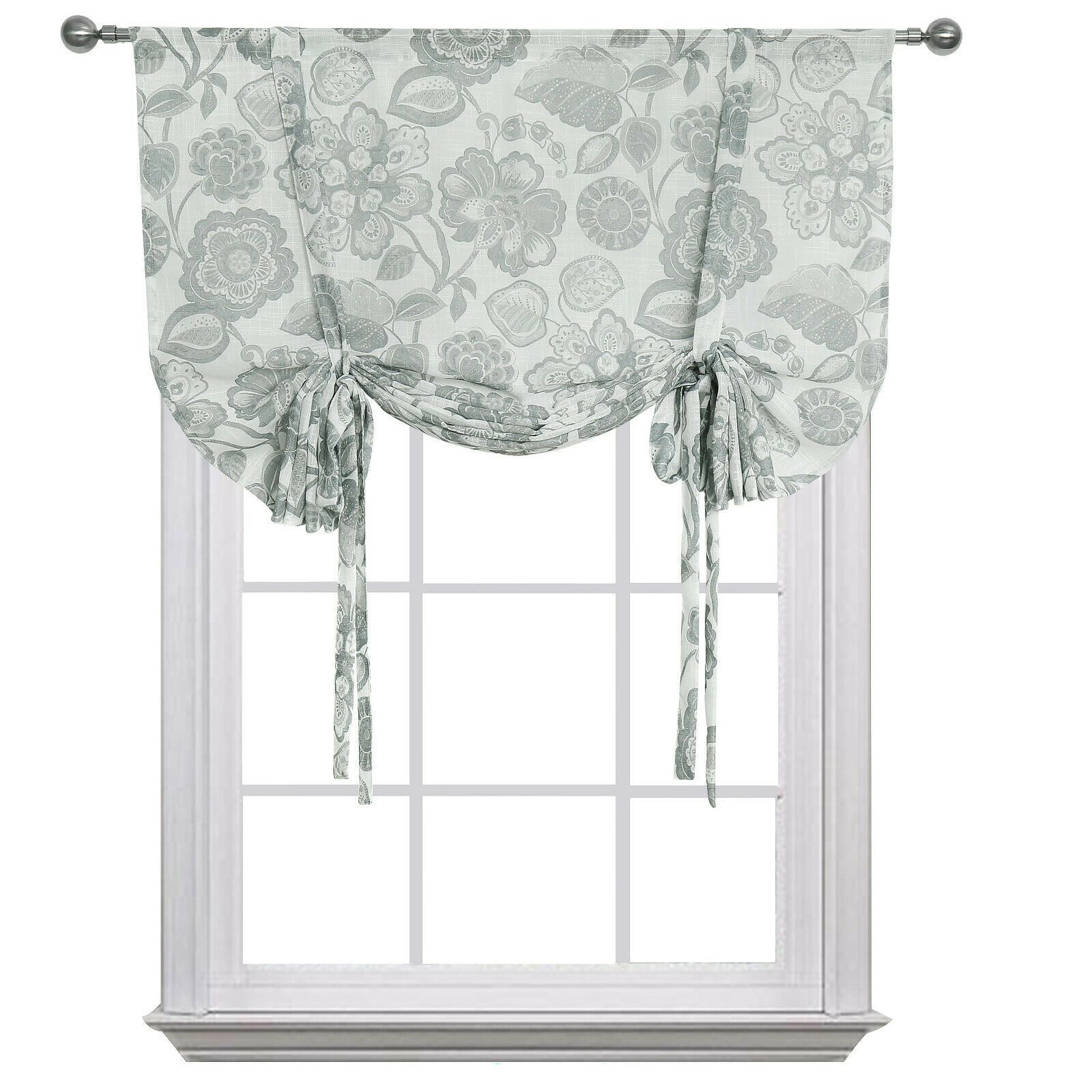 Kate Aurora Shabby Chic Floral Jacobean Sheer Single Tie Up Window Curtain Shade