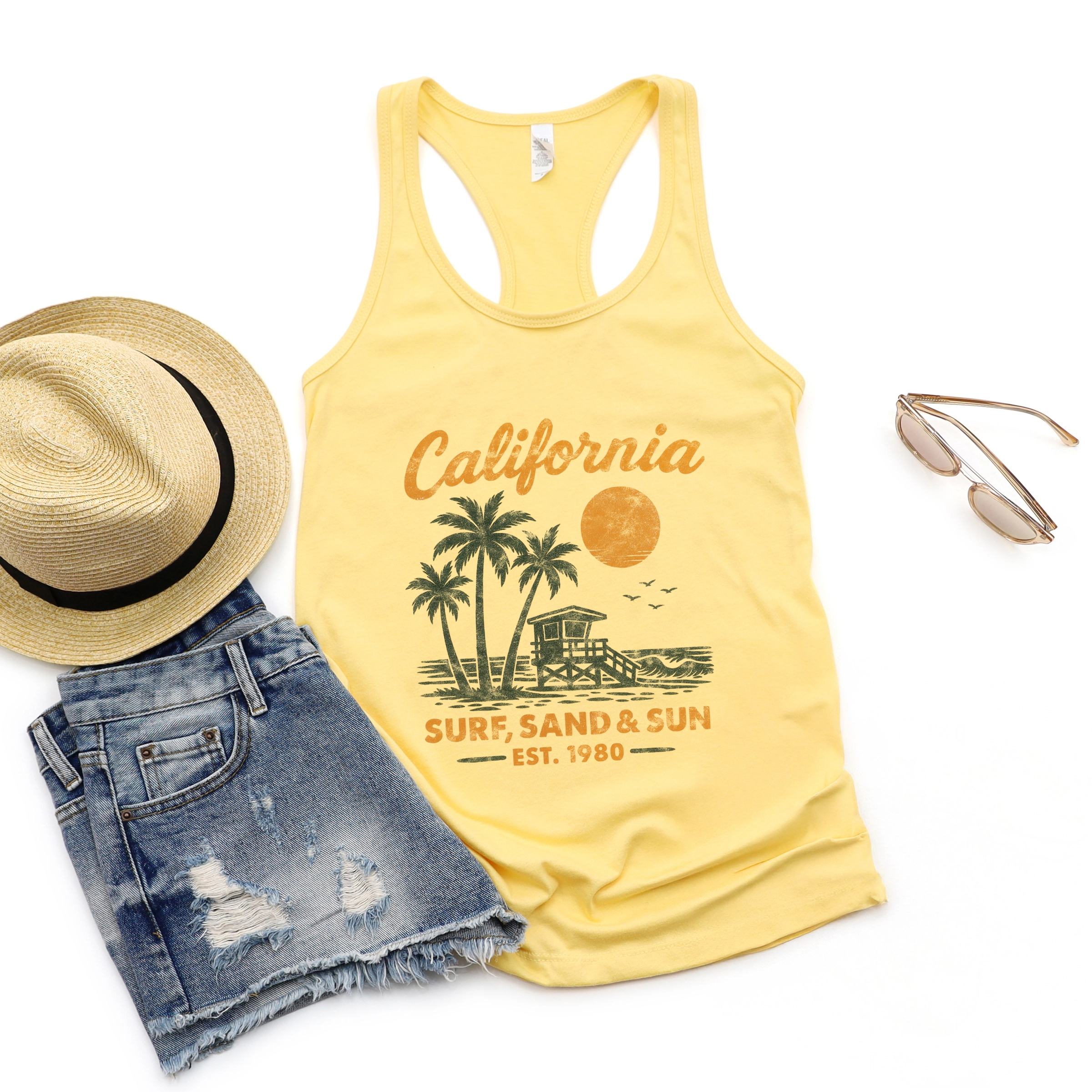 Simply Sage Market - California Surf, Sand & Sun Women's Graphic Racerback Tank Top