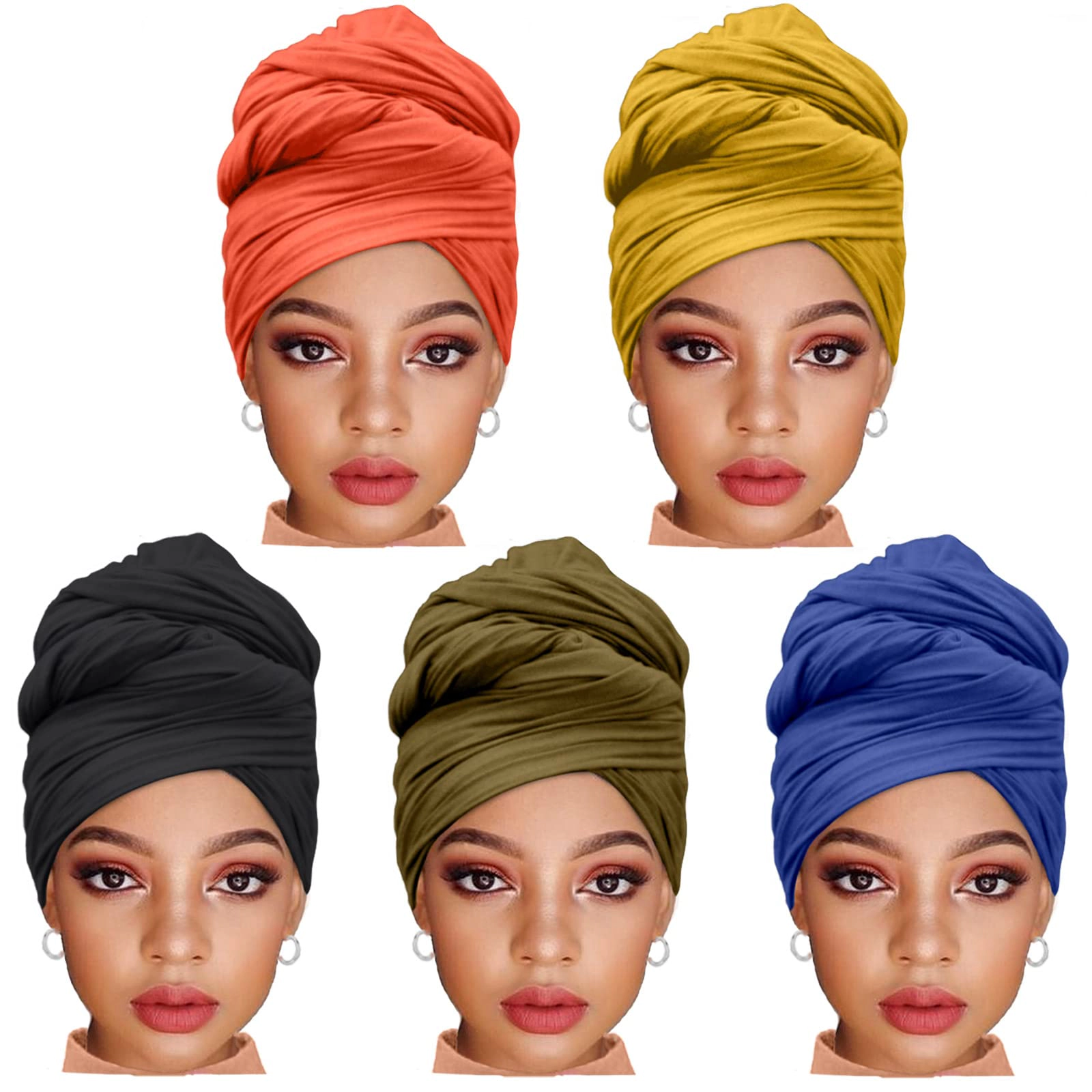 5 Pieces Solid Color Multicolorbination Stretch Fashion Headband Soft Wraps For Women