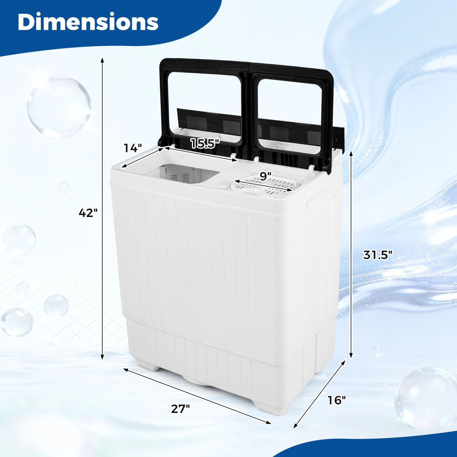 SlickBlue Twin Tub Washing Machine with 280W Motor and Drain Pump