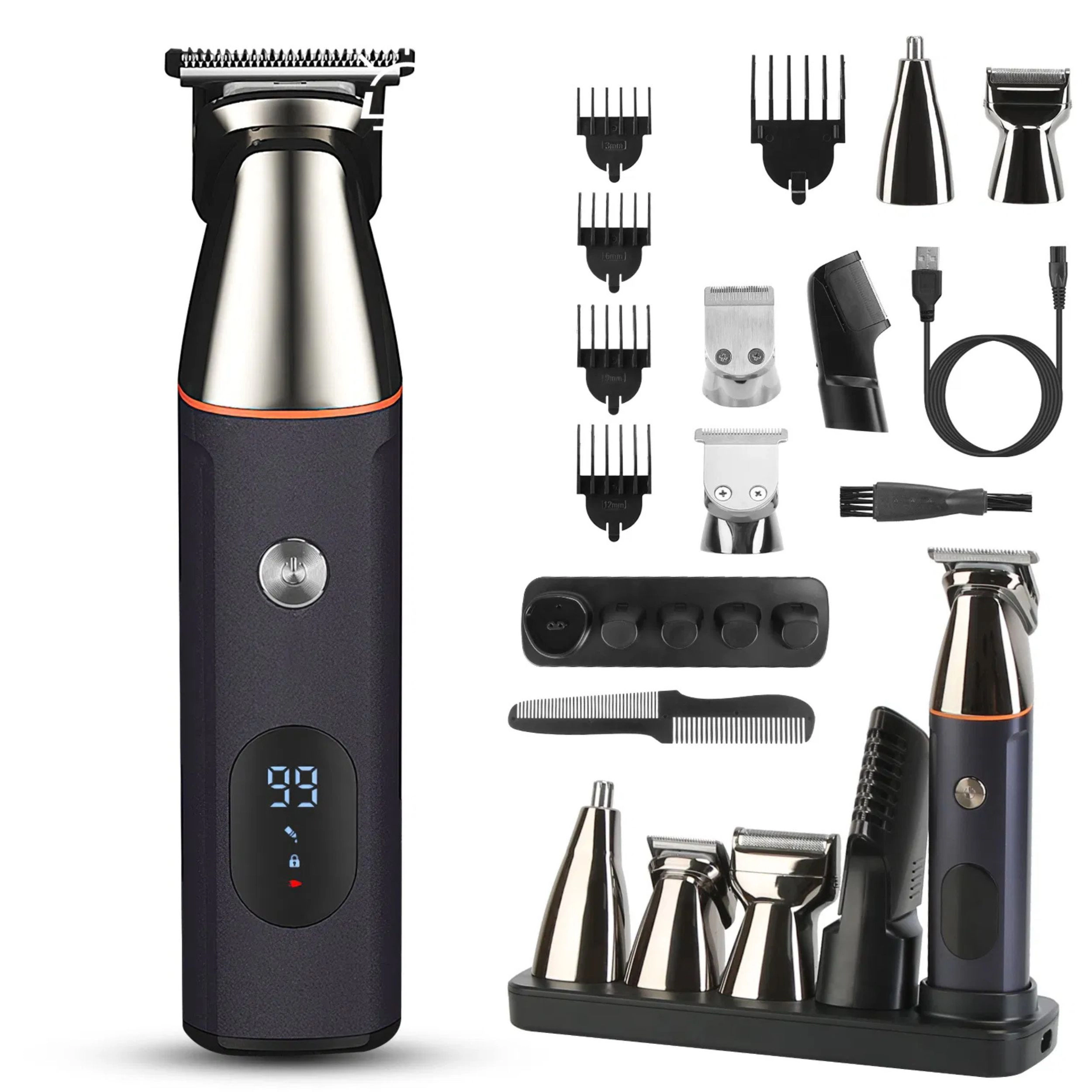 SS Design Men's 5 Head All In One Beard Trimmer Electric Razor Silver Black