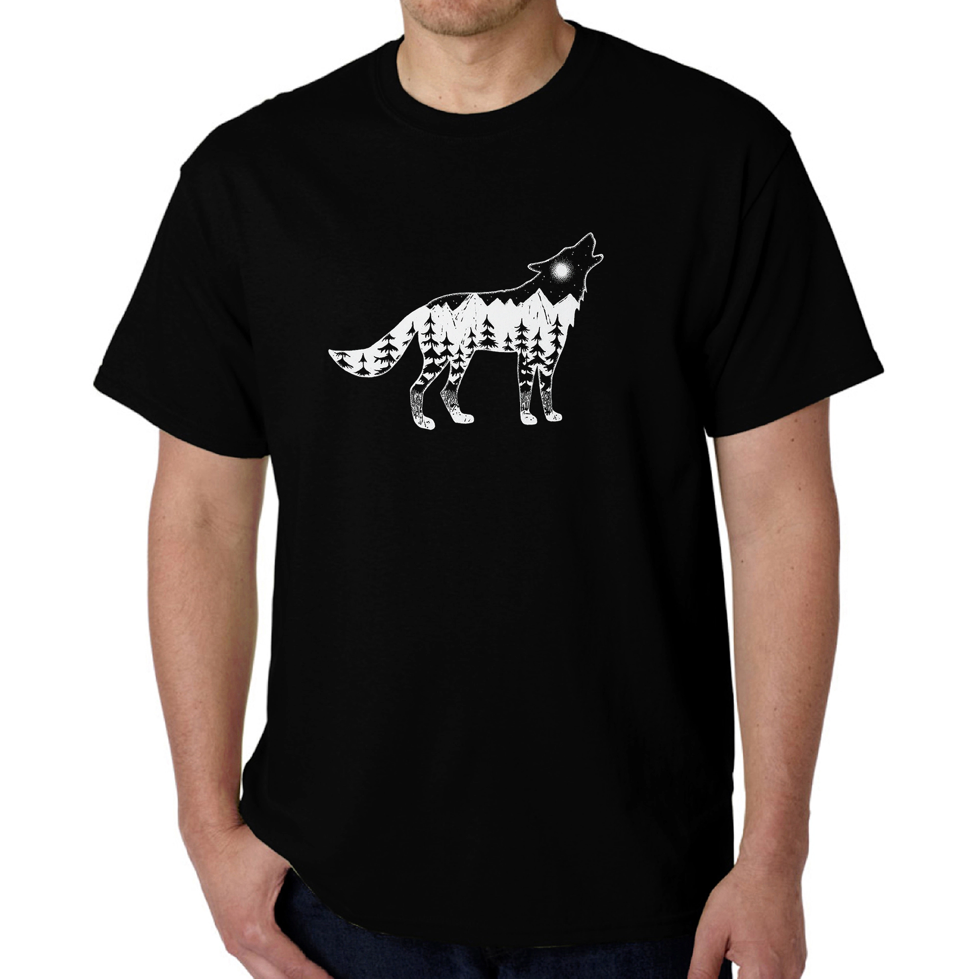 LA Pop Art Men's Howling Wolf Word T-Shirt - 100% Cotton, Crew Neck