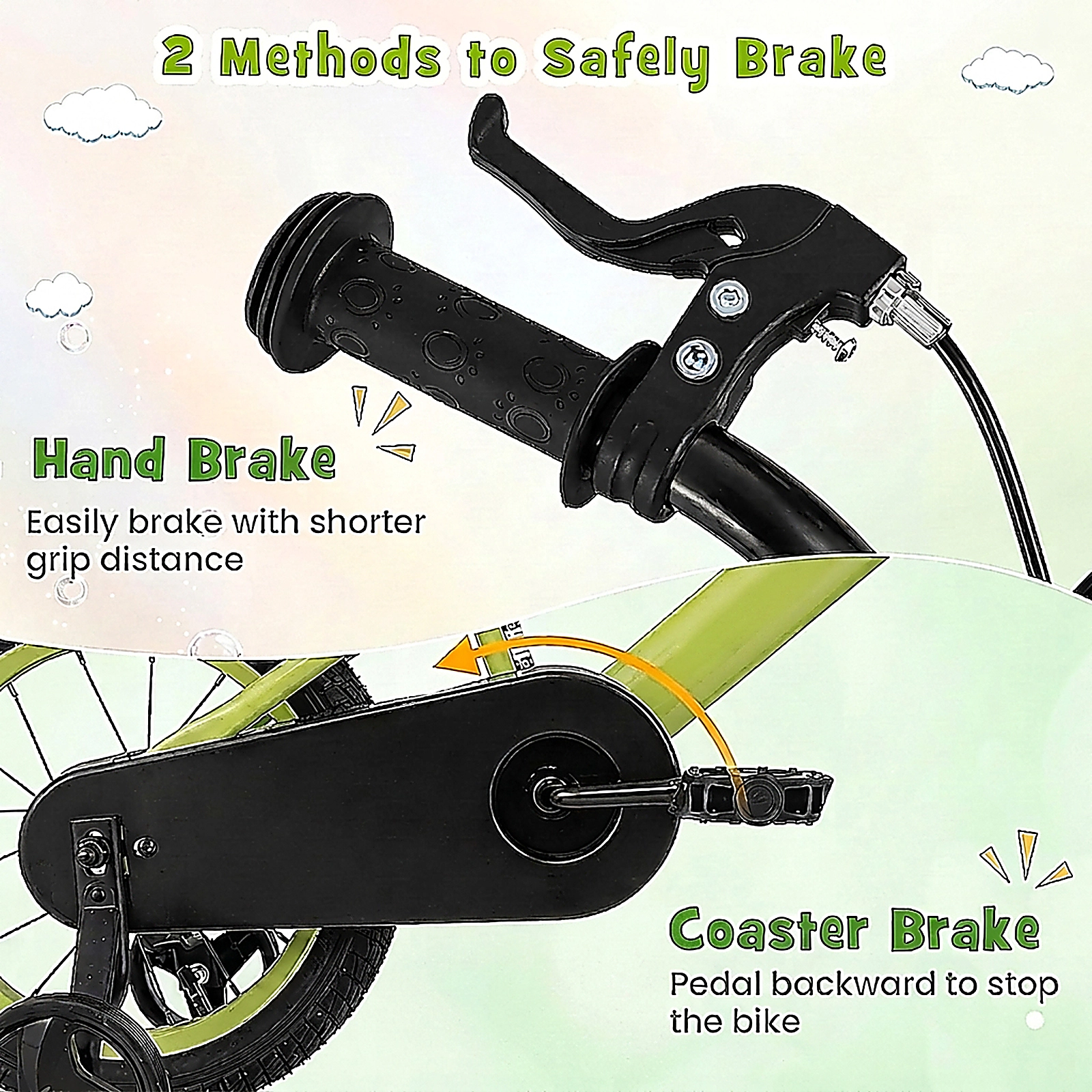 SUGIFT Kids Bike Green Adjustable with Dual Brakes Storage Basket and Training Wheels