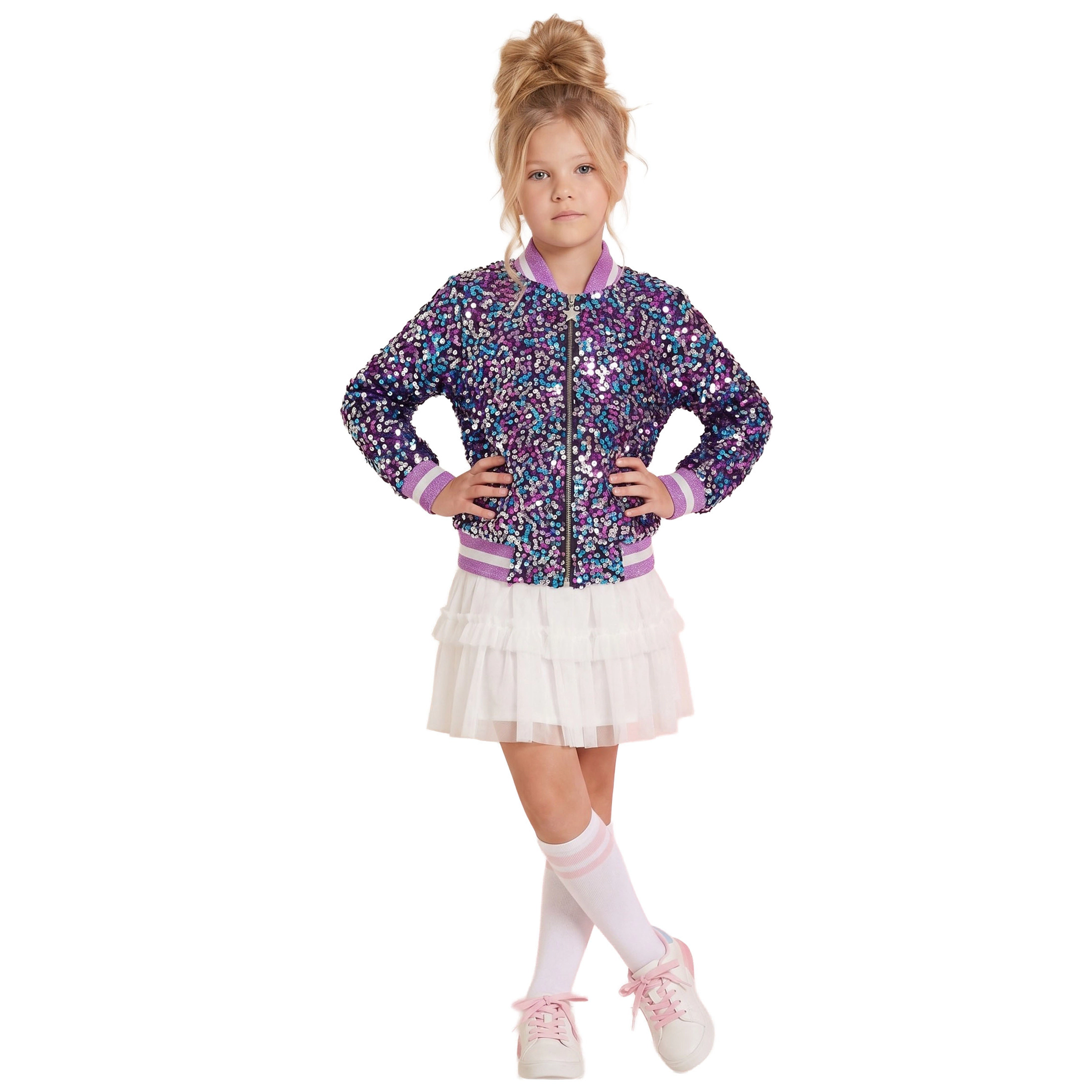 2Bunnies Girls' Amethyst Dream Multicolor Sequin Bomber Jacket