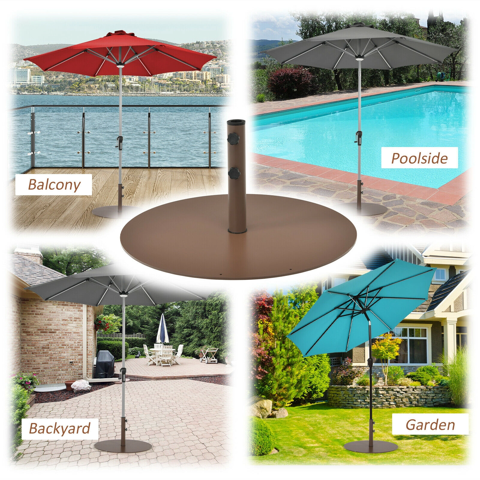 Slickblue Round Patio Umbrella Base for Table or Freestanding Umbrellas Brown