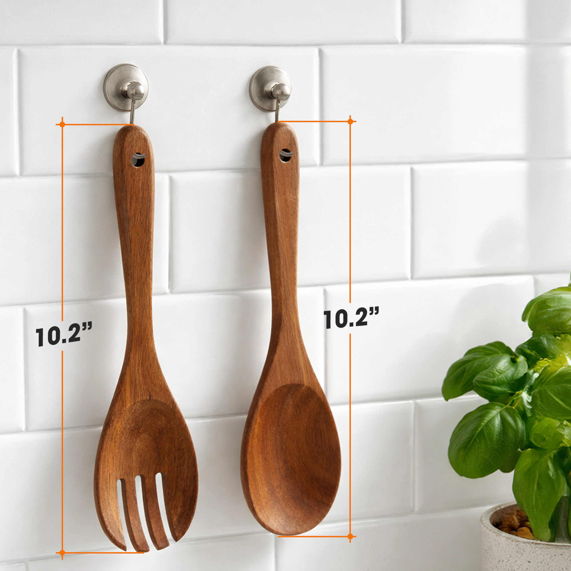 Cheer Collection Teak Wood Serving Spoon and Fork Set for Salads and More
