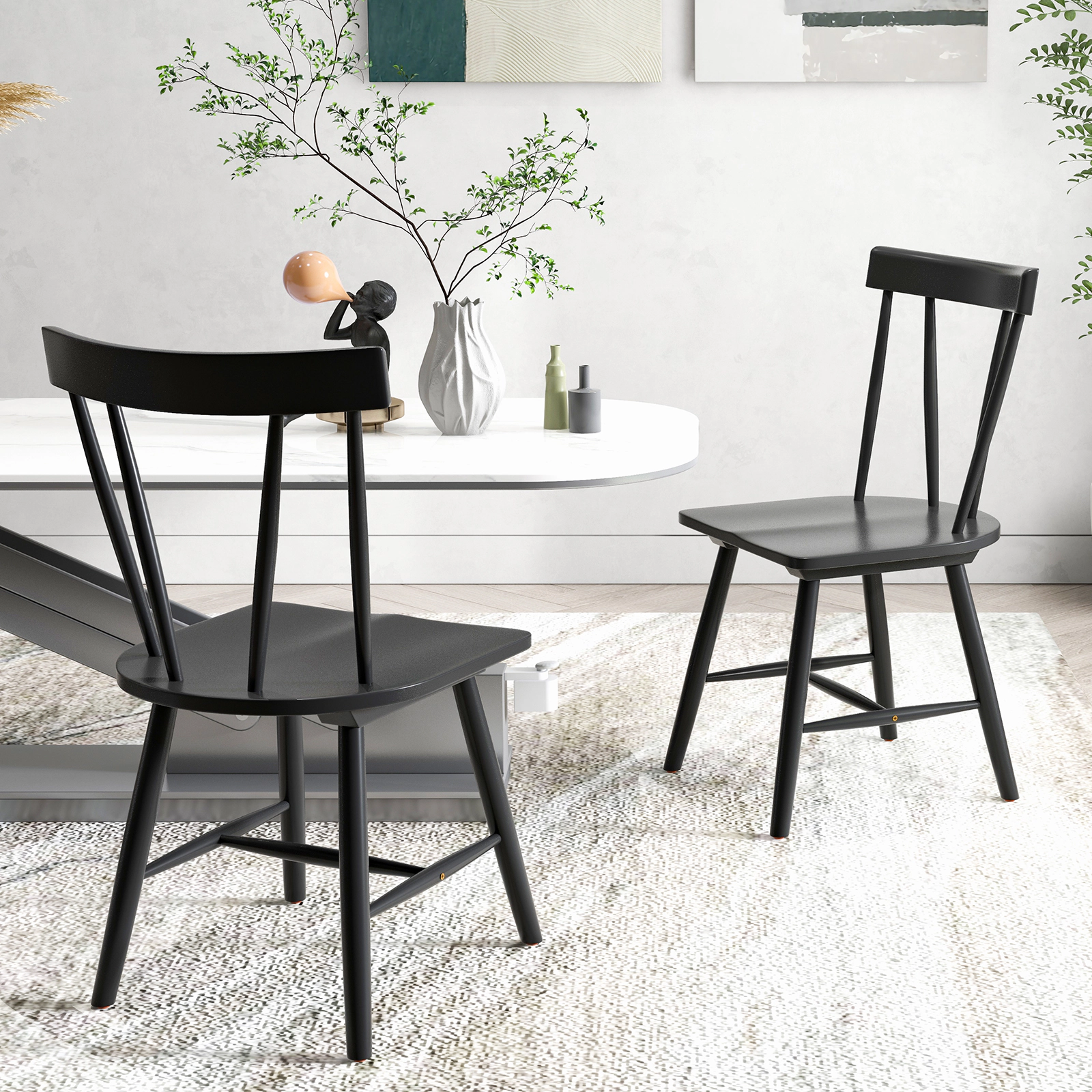 LJG Windsor Style Armless Chairs with Solid Rubber Wood Frame