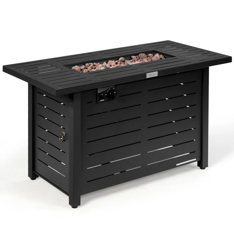 SUGIFT Rectangular Propane Fire Pit Table 60,000 BTU 220-lb Capacity with Lava Rocks and Waterproof PVC Cover Black