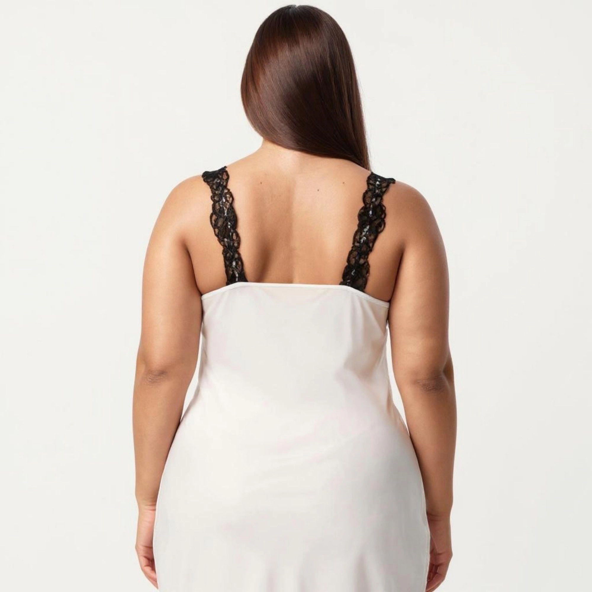 Anna-Kaci Women's Plus Long Satin Chemise Lace Trim Split Hem Nightgown Adjustable Strap Slip Dress