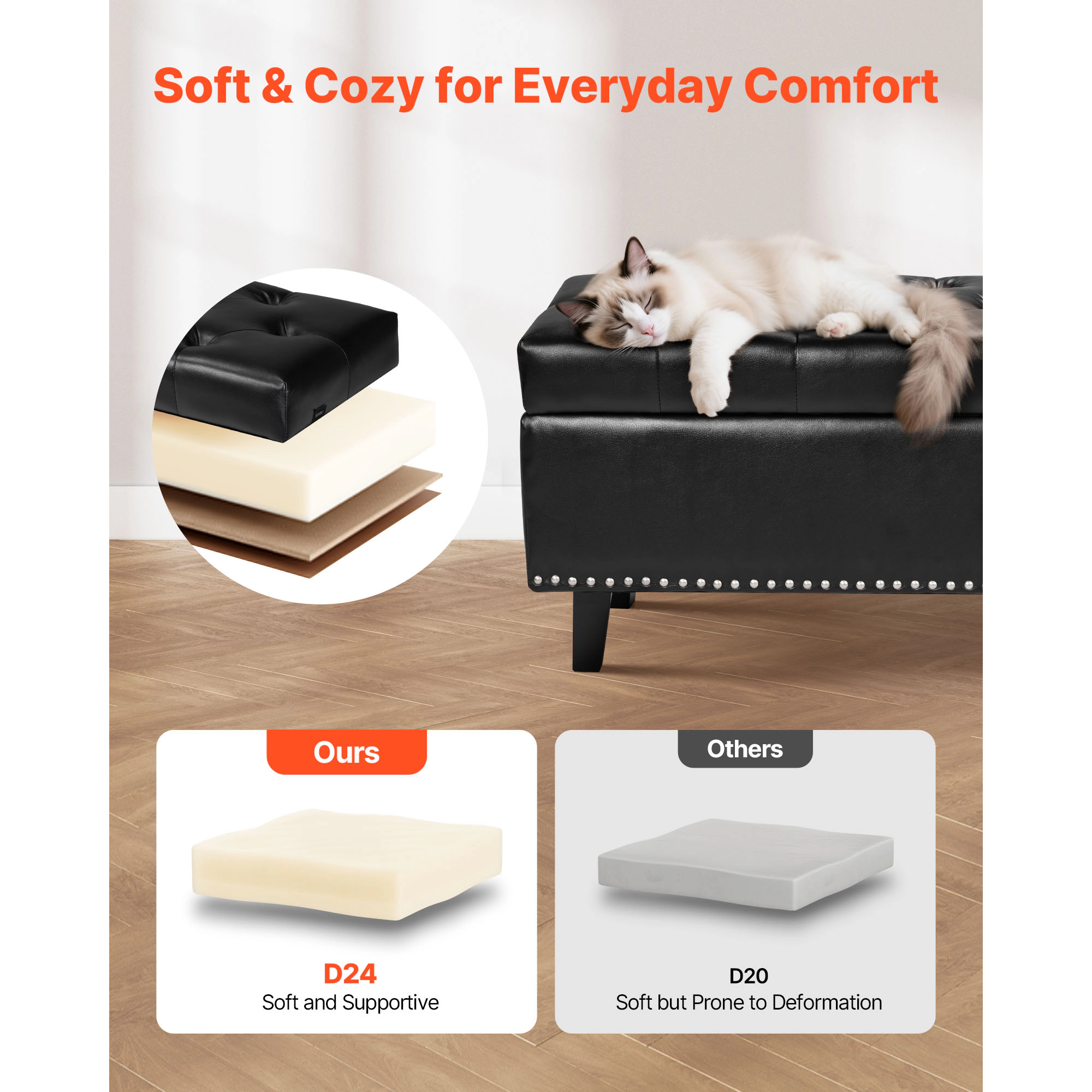 HONGGE Upholstered Leather Bench with Legs for Entryway, Shoe Bench Seat for Living Room, Dining Room, End of Bed