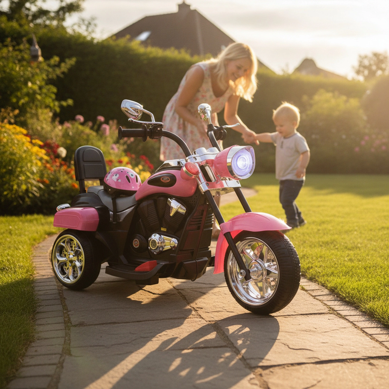 3-Wheel Kids Electric Motorcycle 6V Ride On Adjustable Headlight Music 36-in Ages 3+ 66-lb Capacity Pink