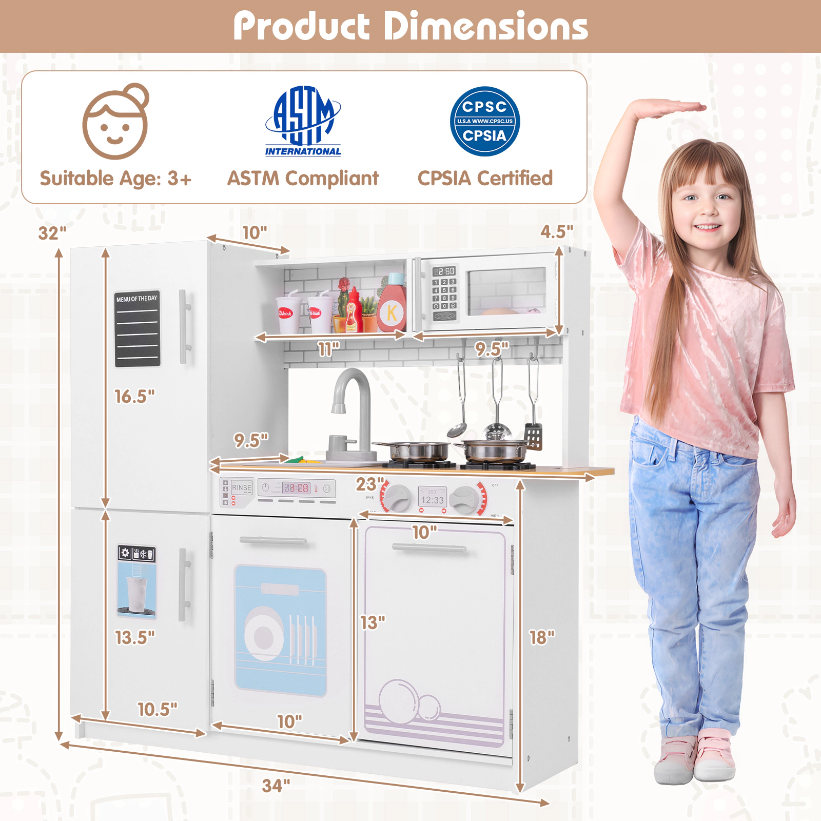 SUGIFT White Removable Sink Blackboard and Cookware Toddler Pretend Play Kitchen