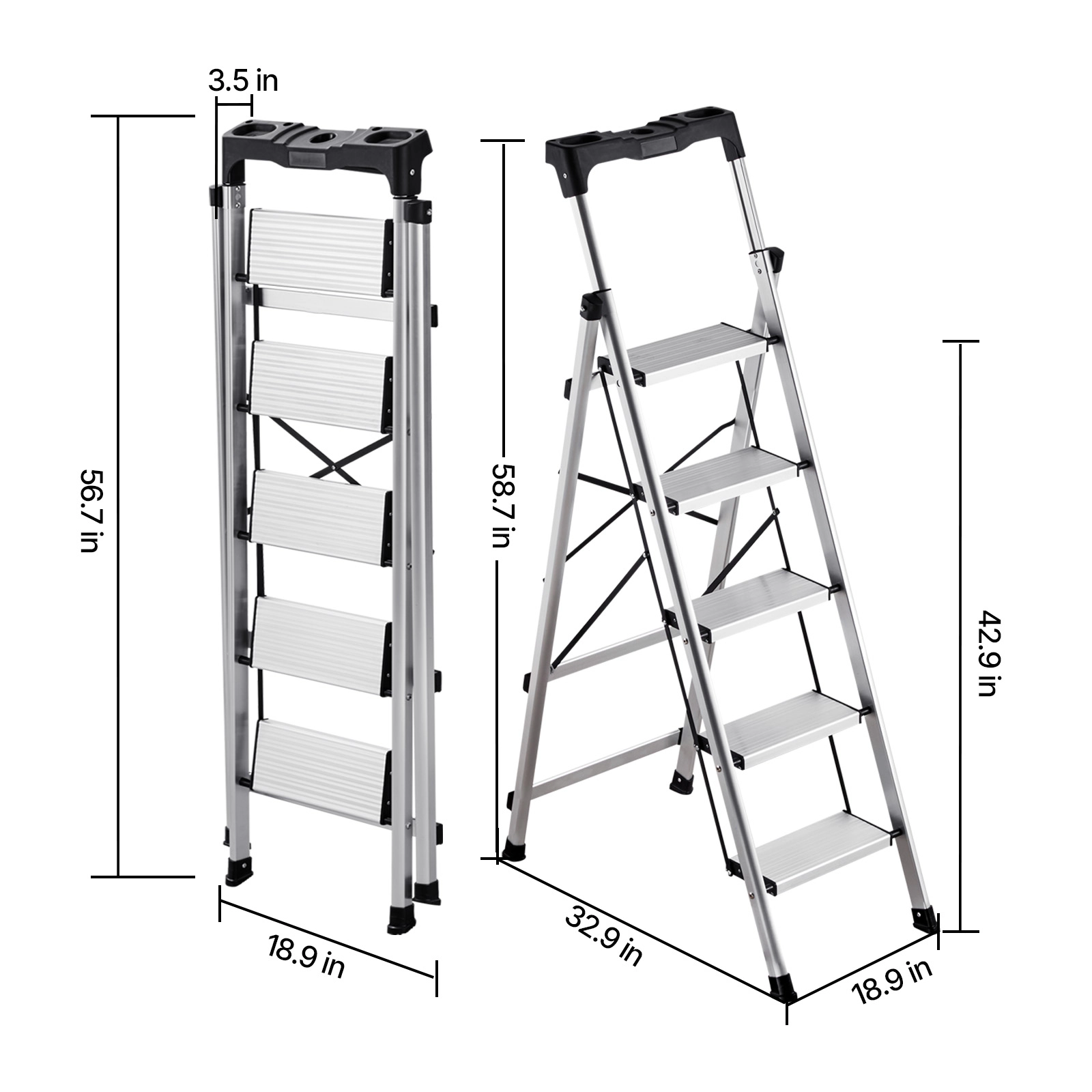 HONGGE Ladder Folding Step Stool with Wide Anti-Slip Pedal and Comfort Handgrip 330 lbs Capacity Portable Aluminum