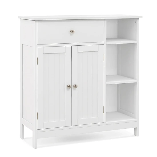 SUGIFT Drawer 3 Open Compartments 2-Tier Bathroom Floor Storage Cabinet 29.5-in x 12-in x 31.5-in 250-lb Capacity White